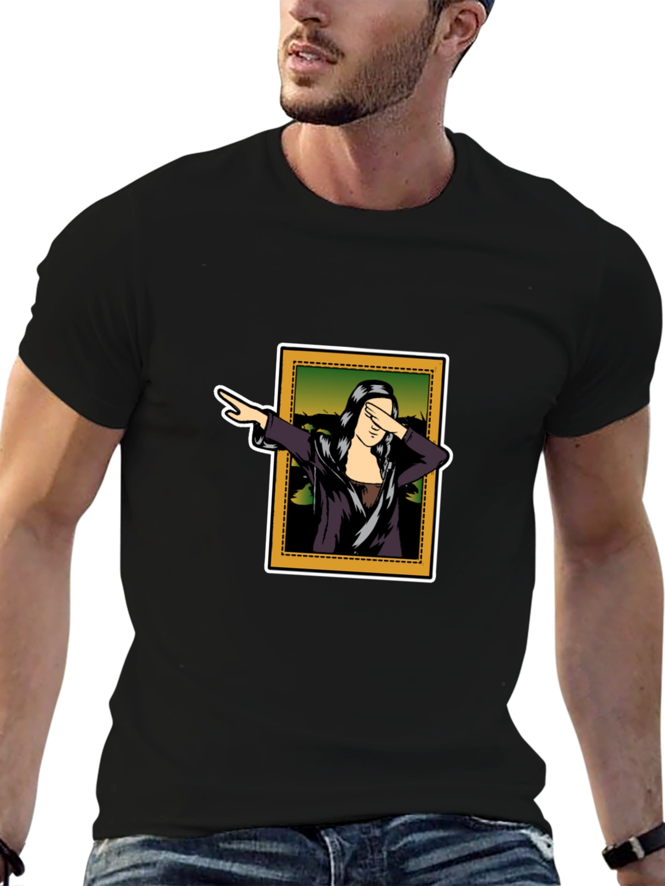 Dabbing Mona Lisa Graphic T-Shirt - Black