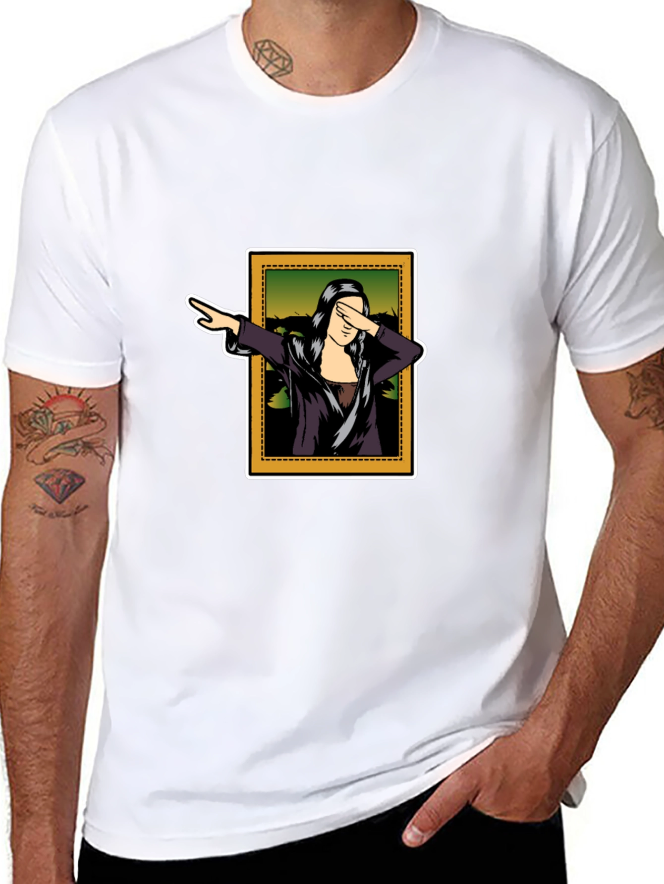 Dabbing Mona Lisa Graphic T-Shirt - Black
