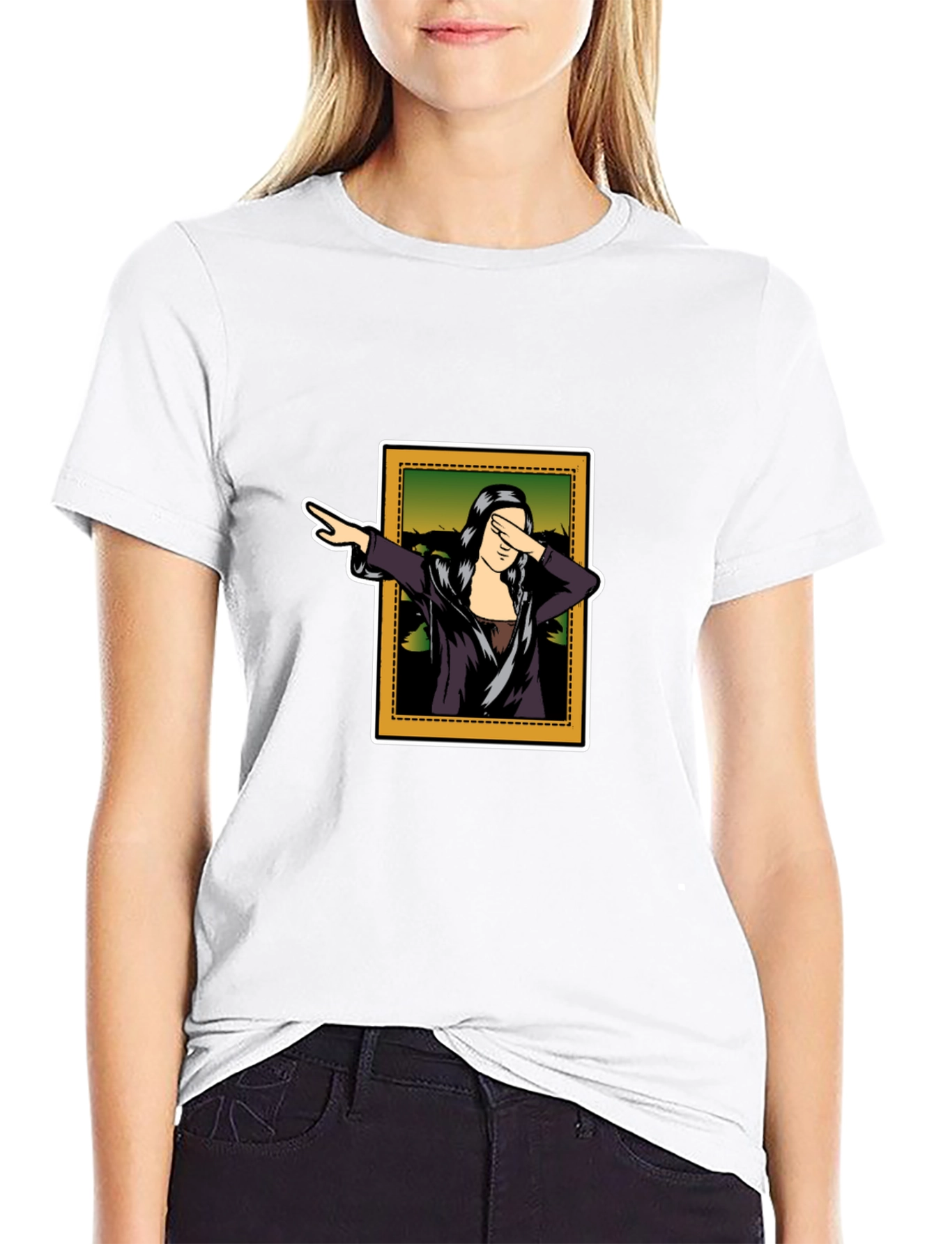 Dabbing Mona Lisa Graphic T-Shirt - Black