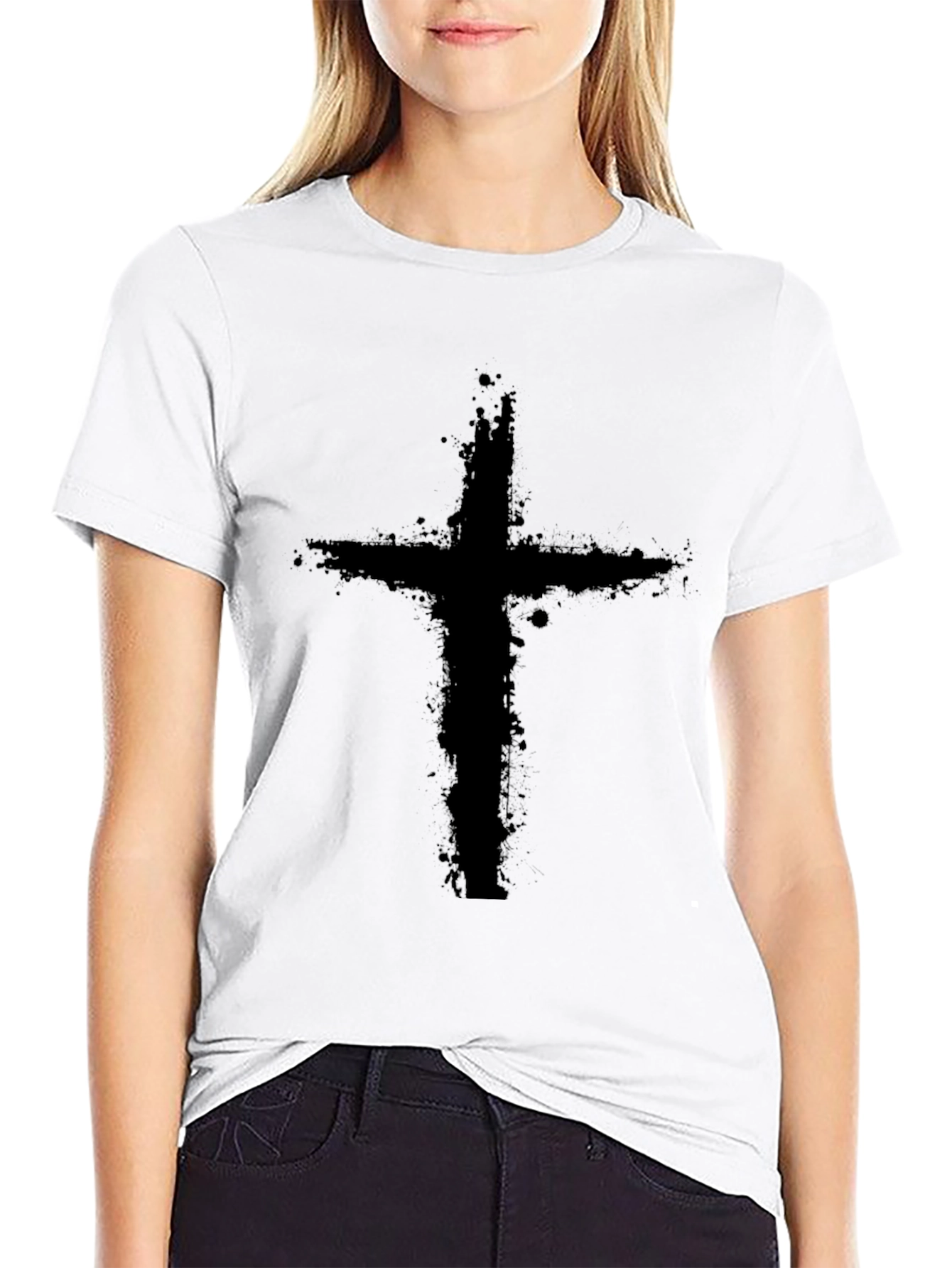 Grunge Cross Graphic Black T-Shirt
