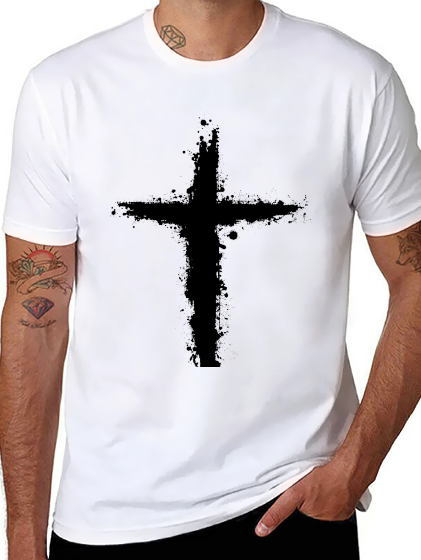 Grunge Cross Graphic Black T-Shirt