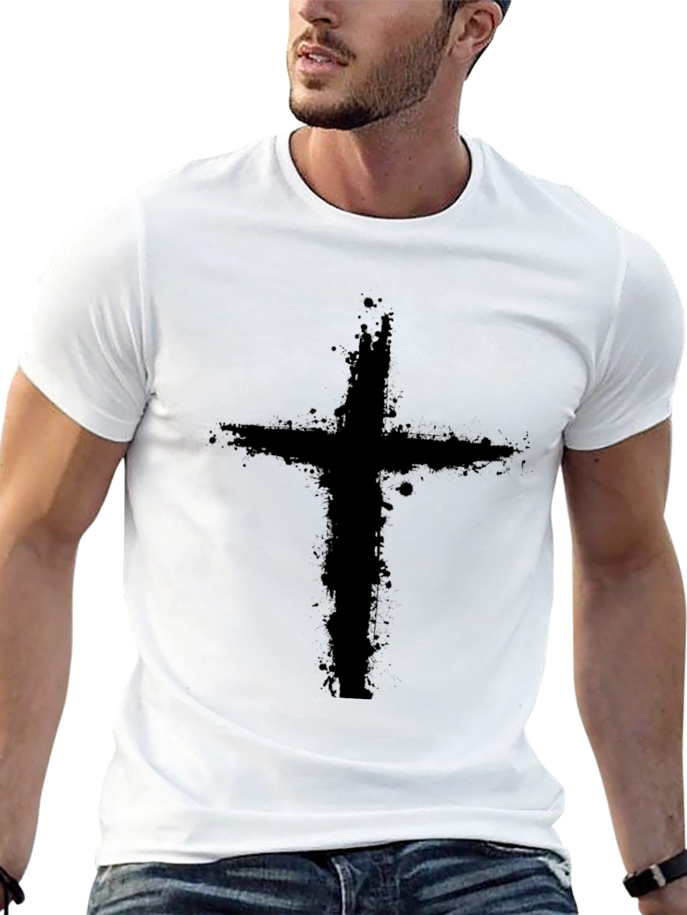 Grunge Cross Graphic Black T-Shirt