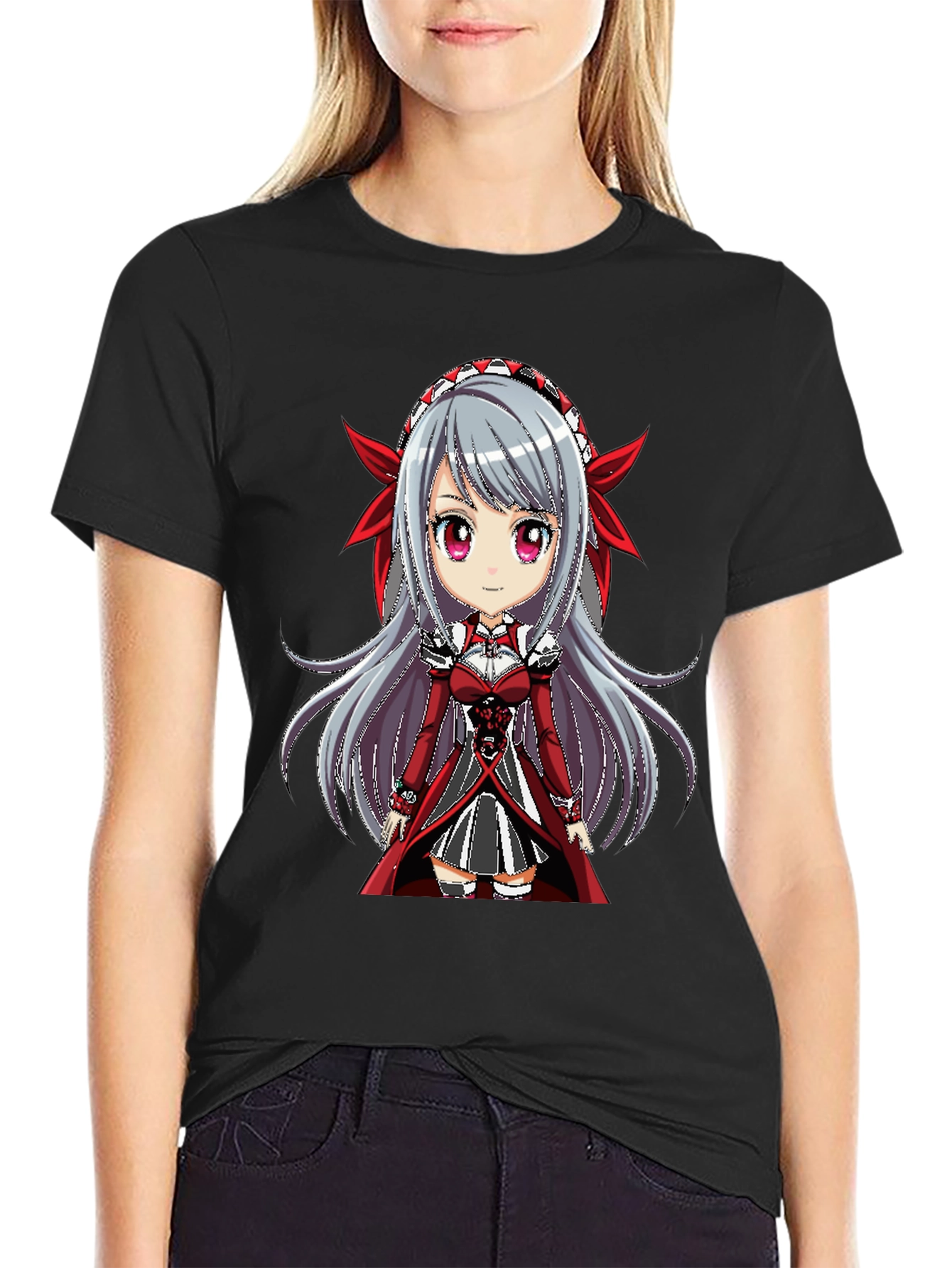 Anime Girl Graphic Tee - Black T-Shirt