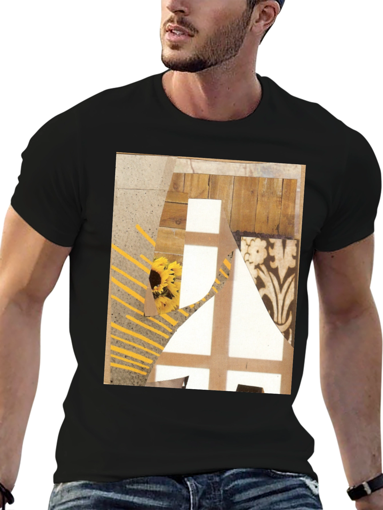 Abstract Art Graphic Tee - Black Cotton T-Shirt
