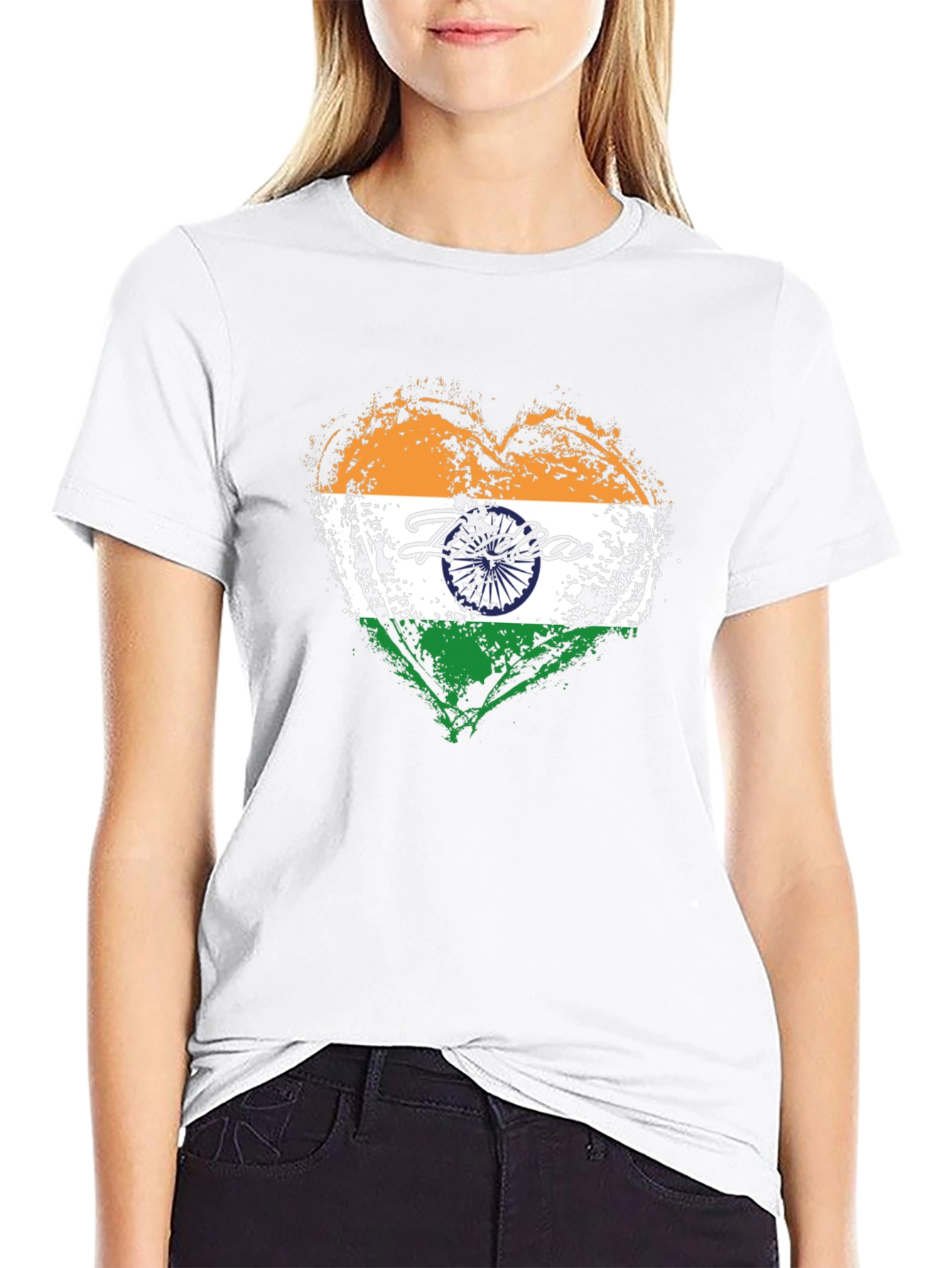 India Flag Heart T-Shirt - Black Cotton Tee