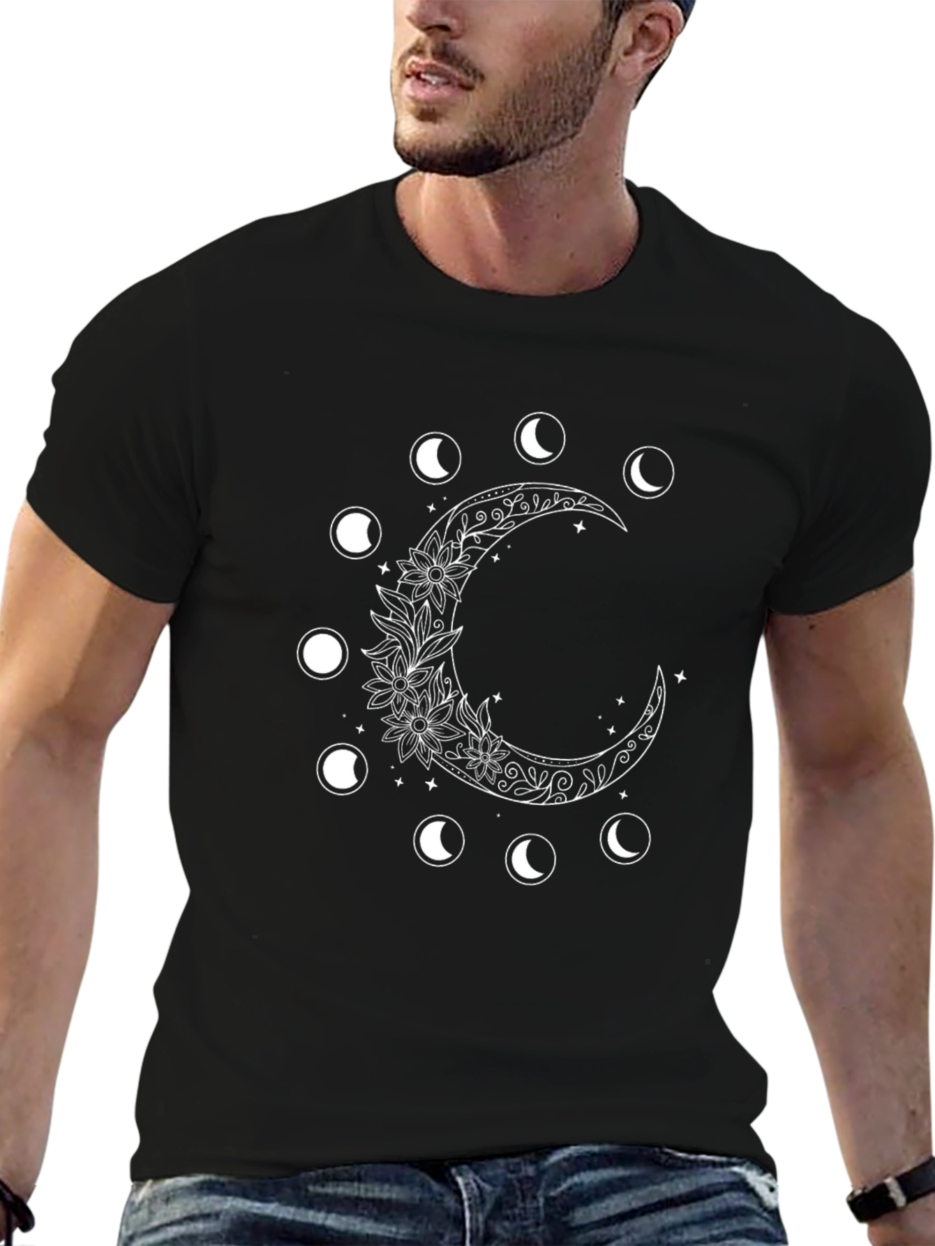 Moon Phases Graphic Tee - Black Cotton T-Shirt