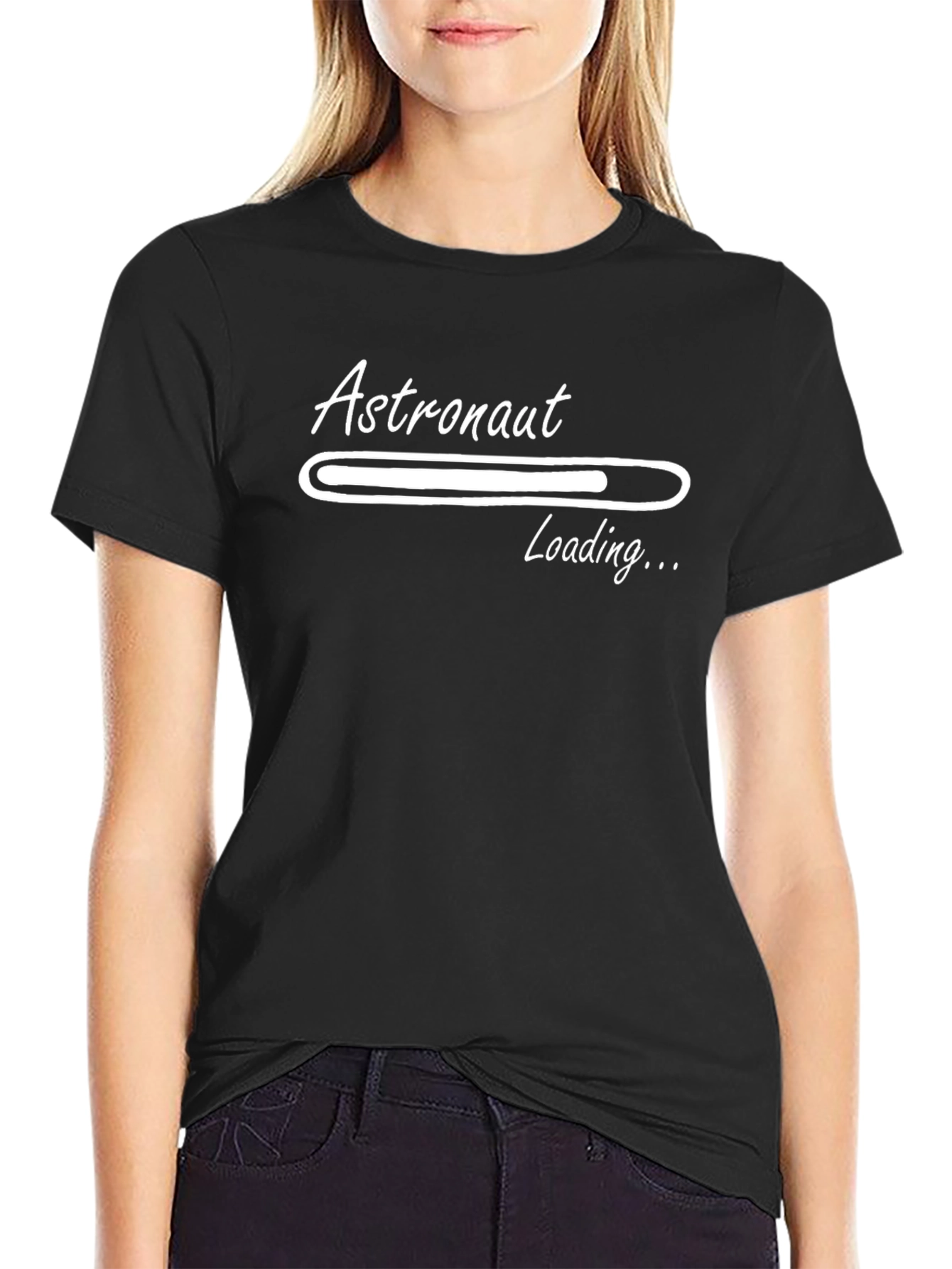 Astronaut Loading Graphic Tee - Black Cotton T-Shirt