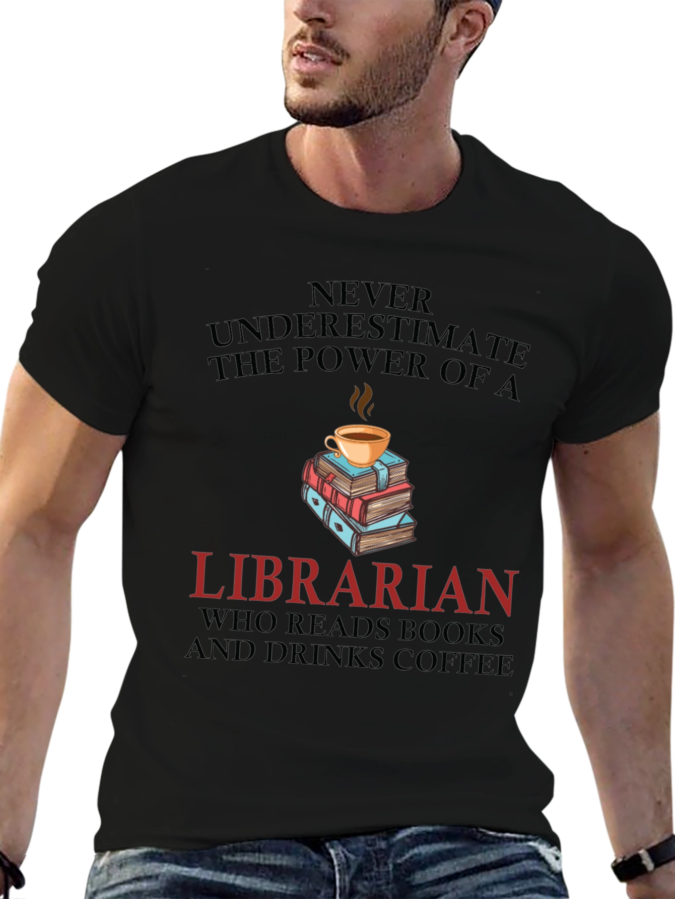 Librarian Reads Books & Drinks Coffee Graphic Tee