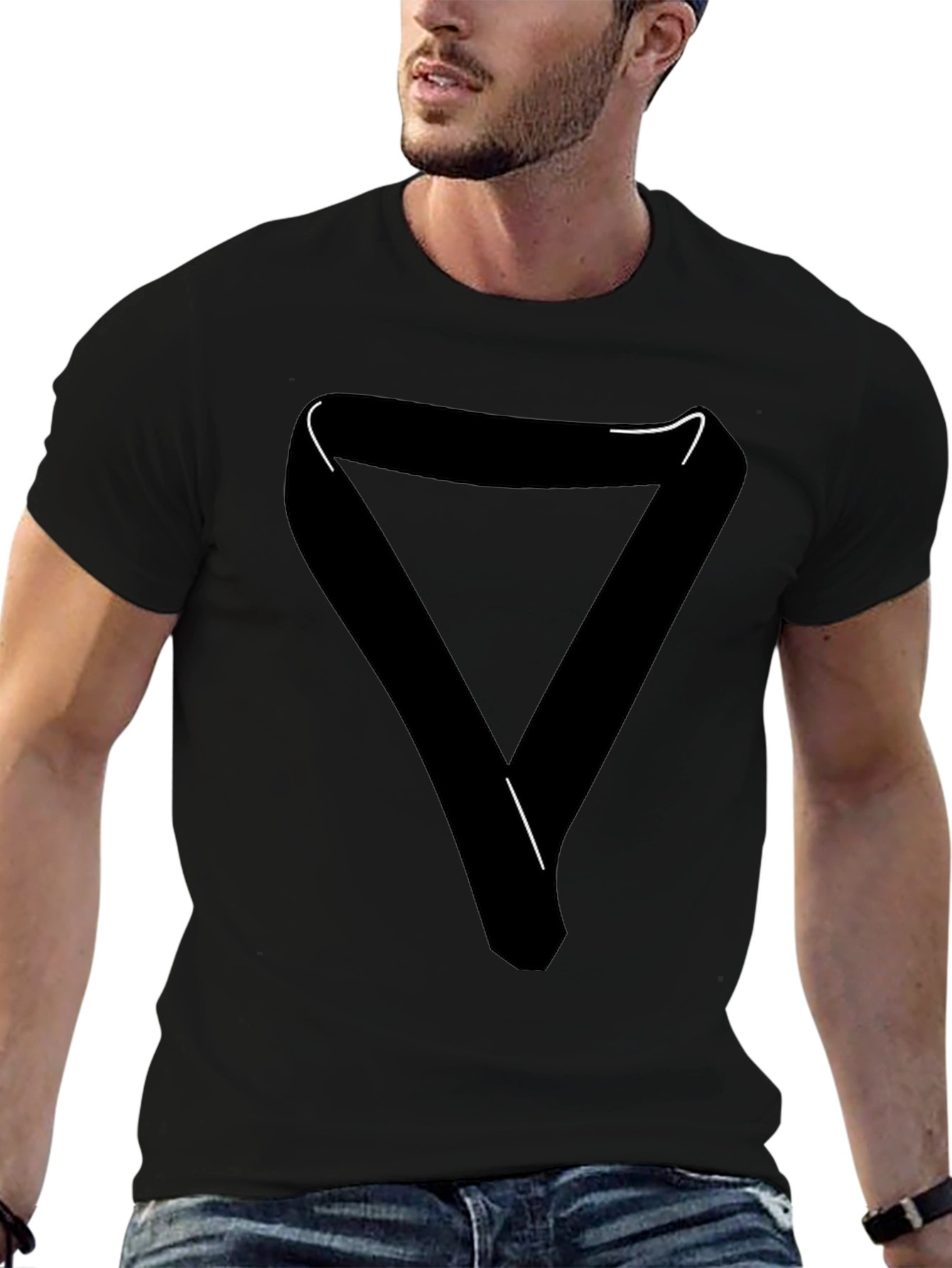 Black T-Shirt with Graphic Triangle Design - Modern Style