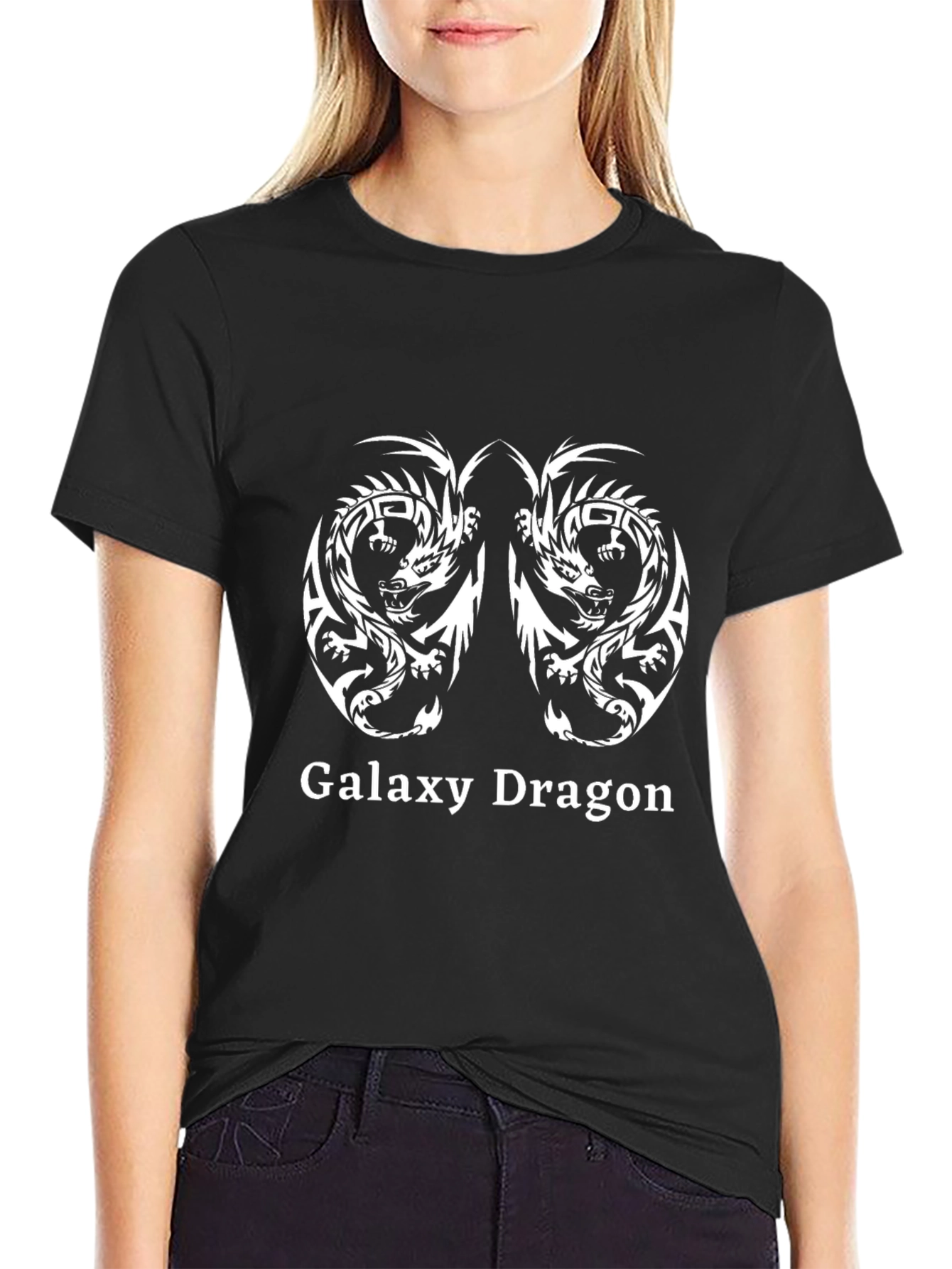 Galaxy Dragon Graphic Tee - Black Cotton T-Shirt