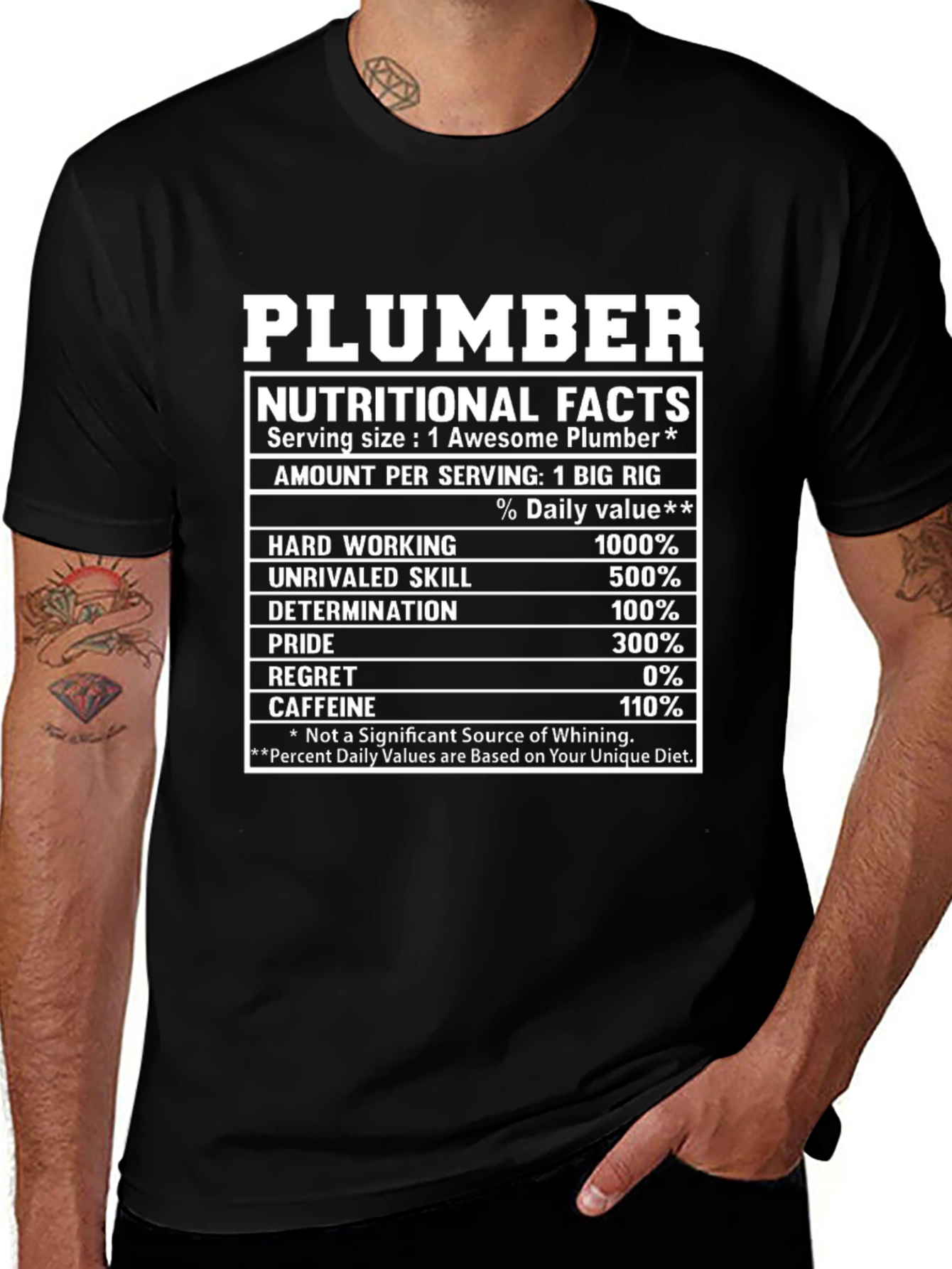 Funny Plumber Nutritional Facts Black T-Shirt