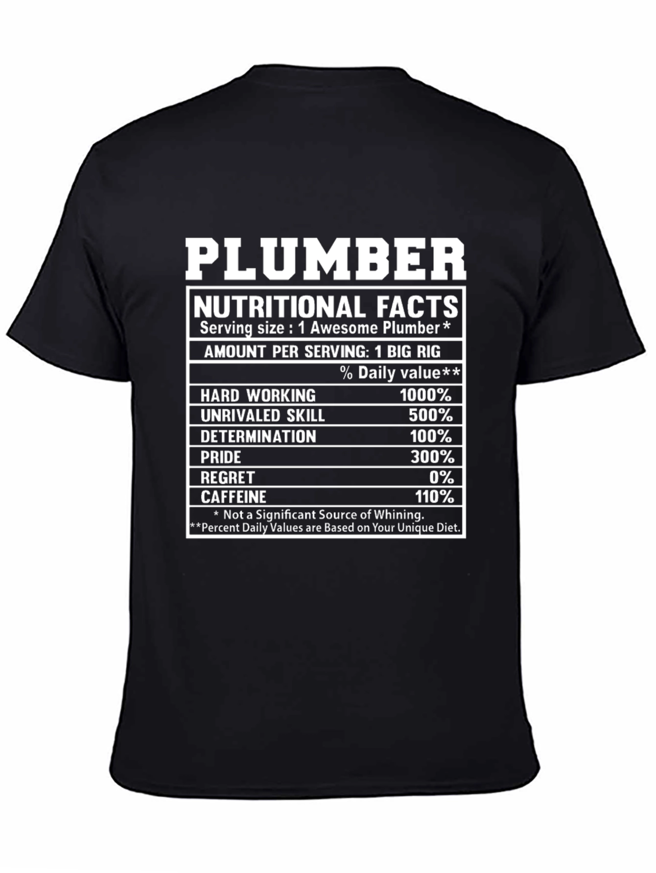 Funny Plumber Nutritional Facts Black T-Shirt