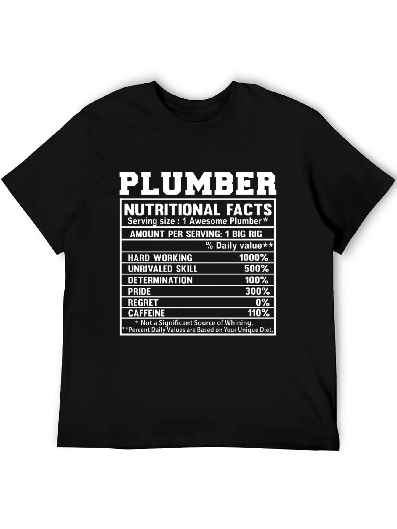 Funny Plumber Nutritional Facts Black T-Shirt