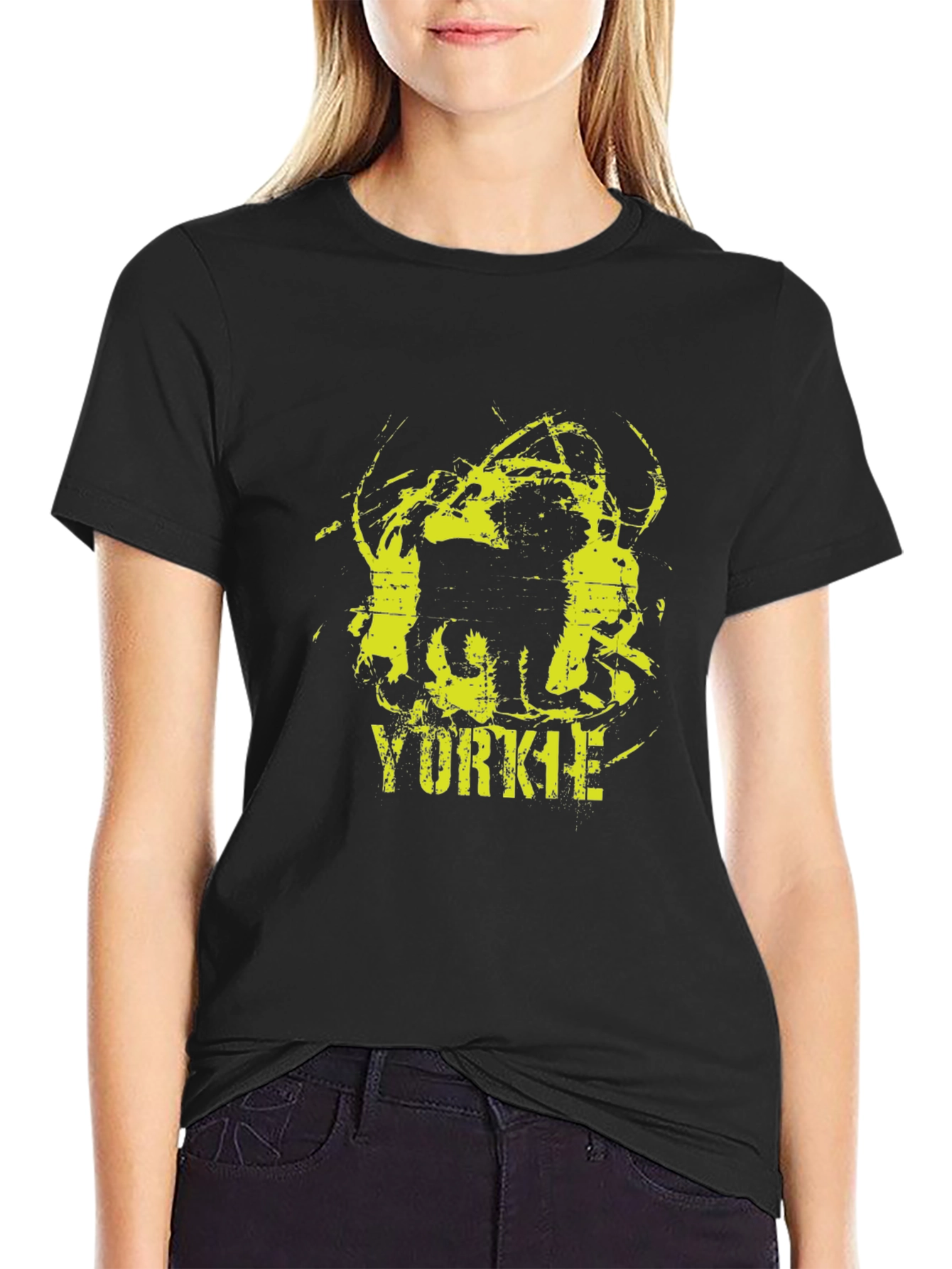 Yorkie Dog Graphic Print Black T-Shirt