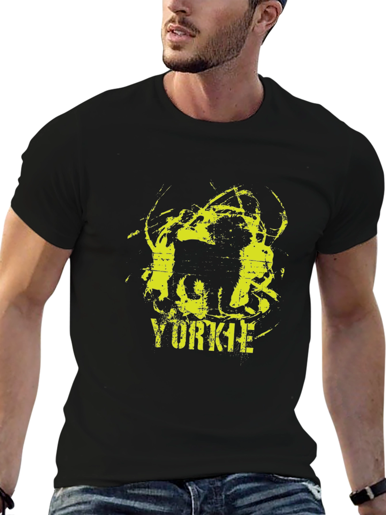Yorkie Dog Graphic Print Black T-Shirt
