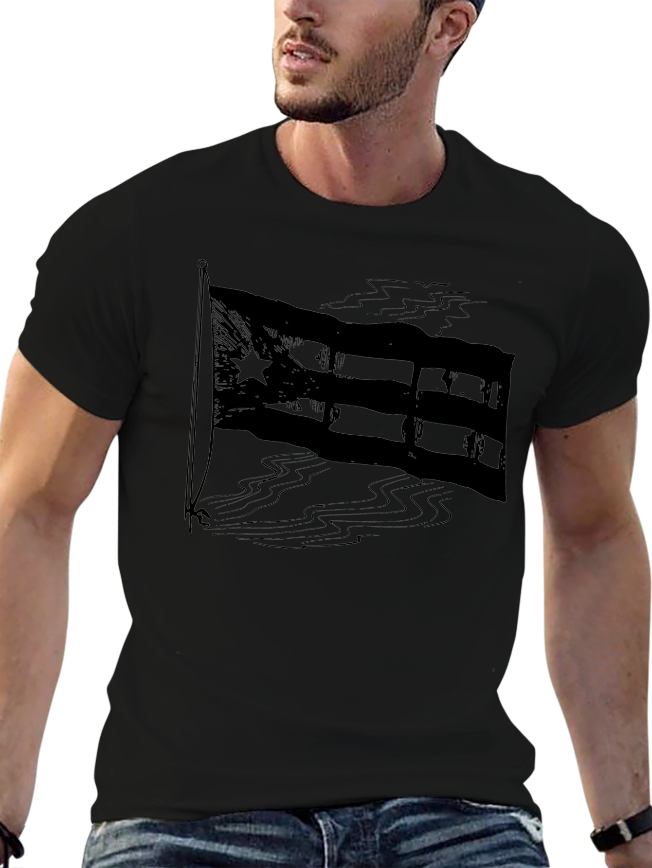 Puerto Rico Flag Graphic T-Shirt - Mens Black Tee