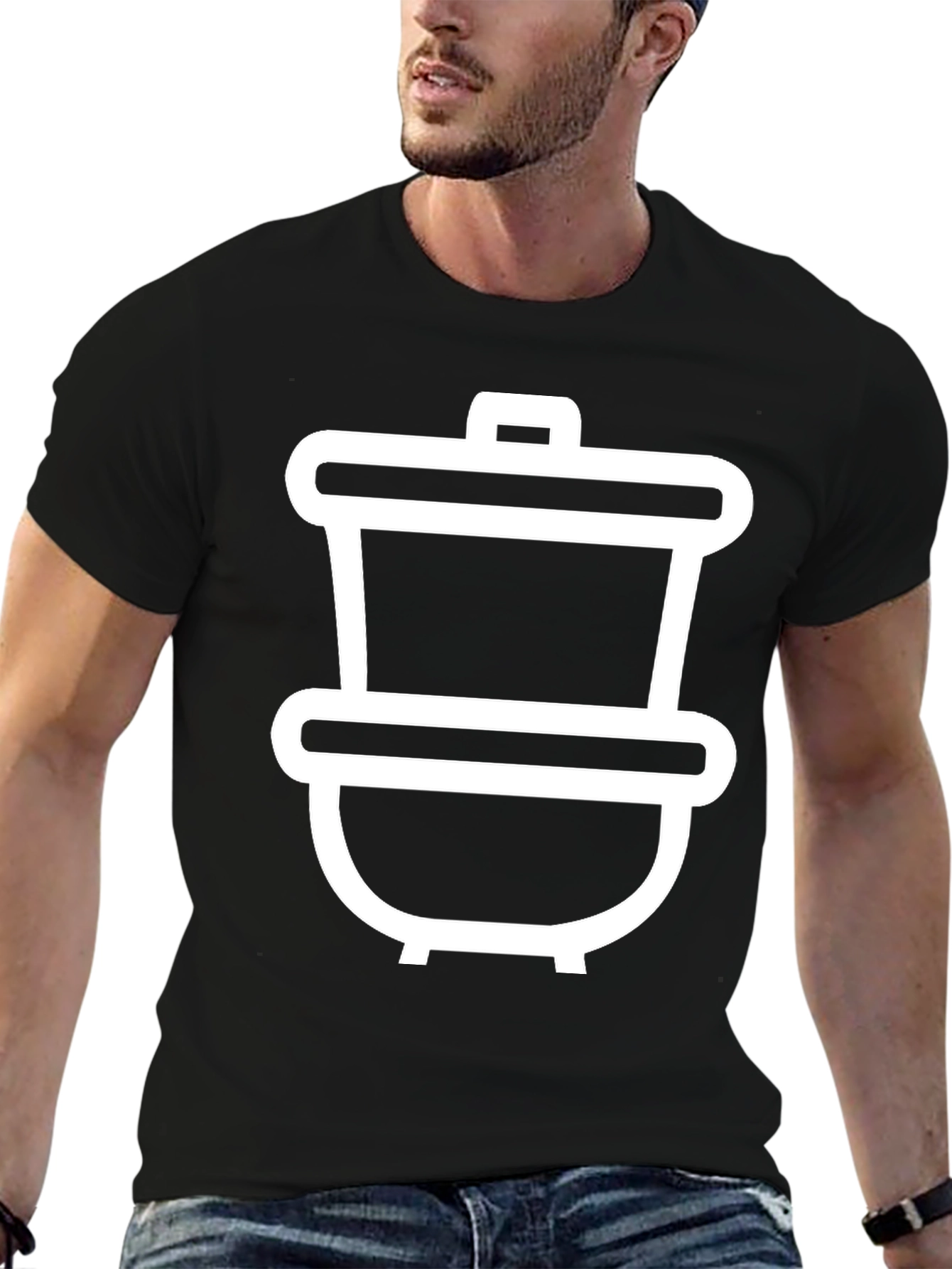Stylish Black T-Shirt with White Trash Can Graphic