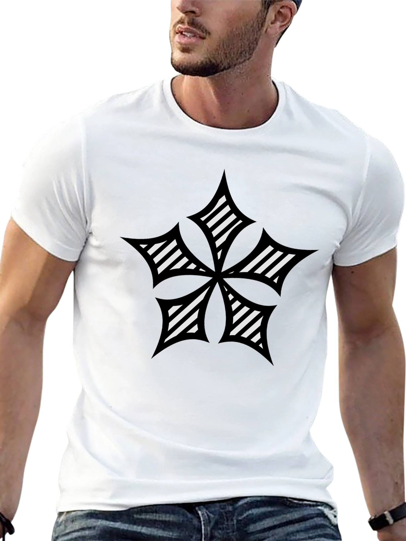 Striped Star Graphic Black T-Shirt
