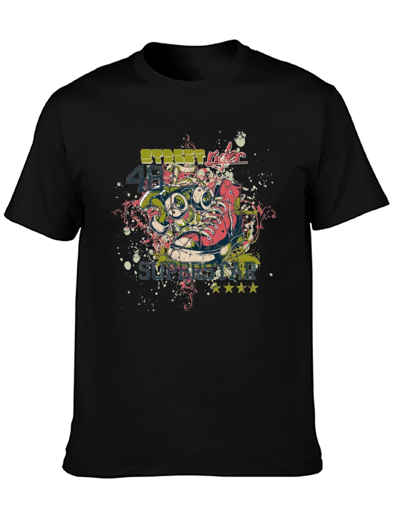 Street Rider Graphic Tee - Black Cotton T-Shirt