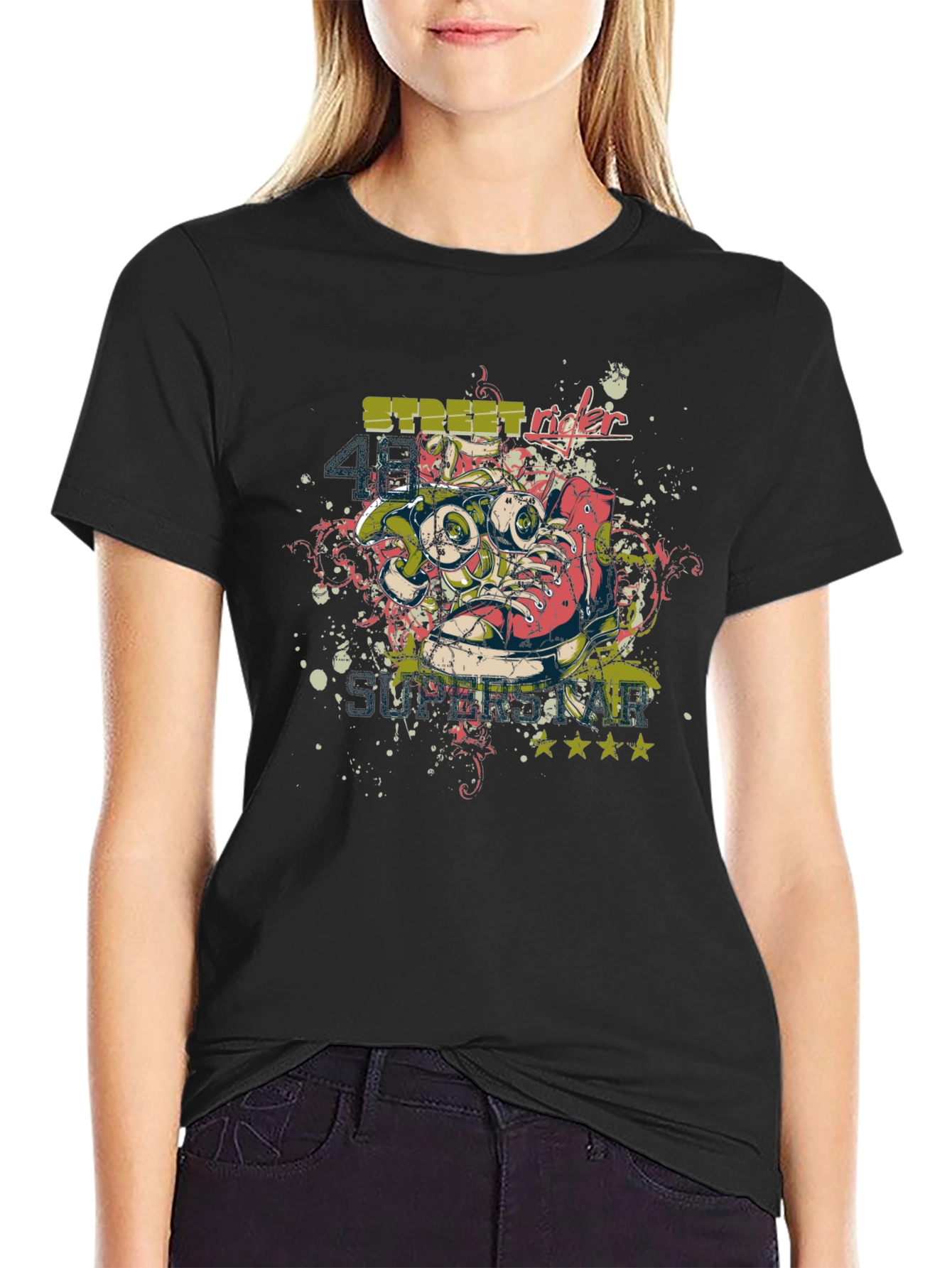 Street Rider Graphic Tee - Black Cotton T-Shirt