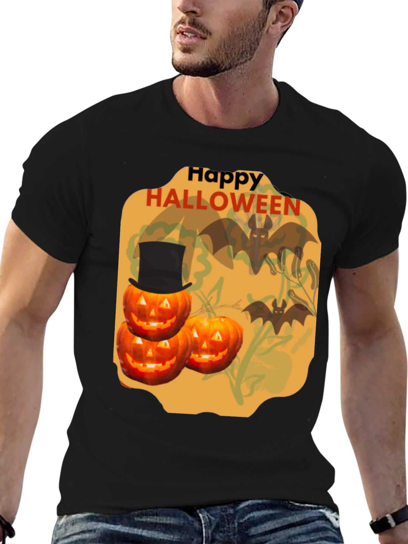 Halloween Pumpkin & Bat Graphic Tee
