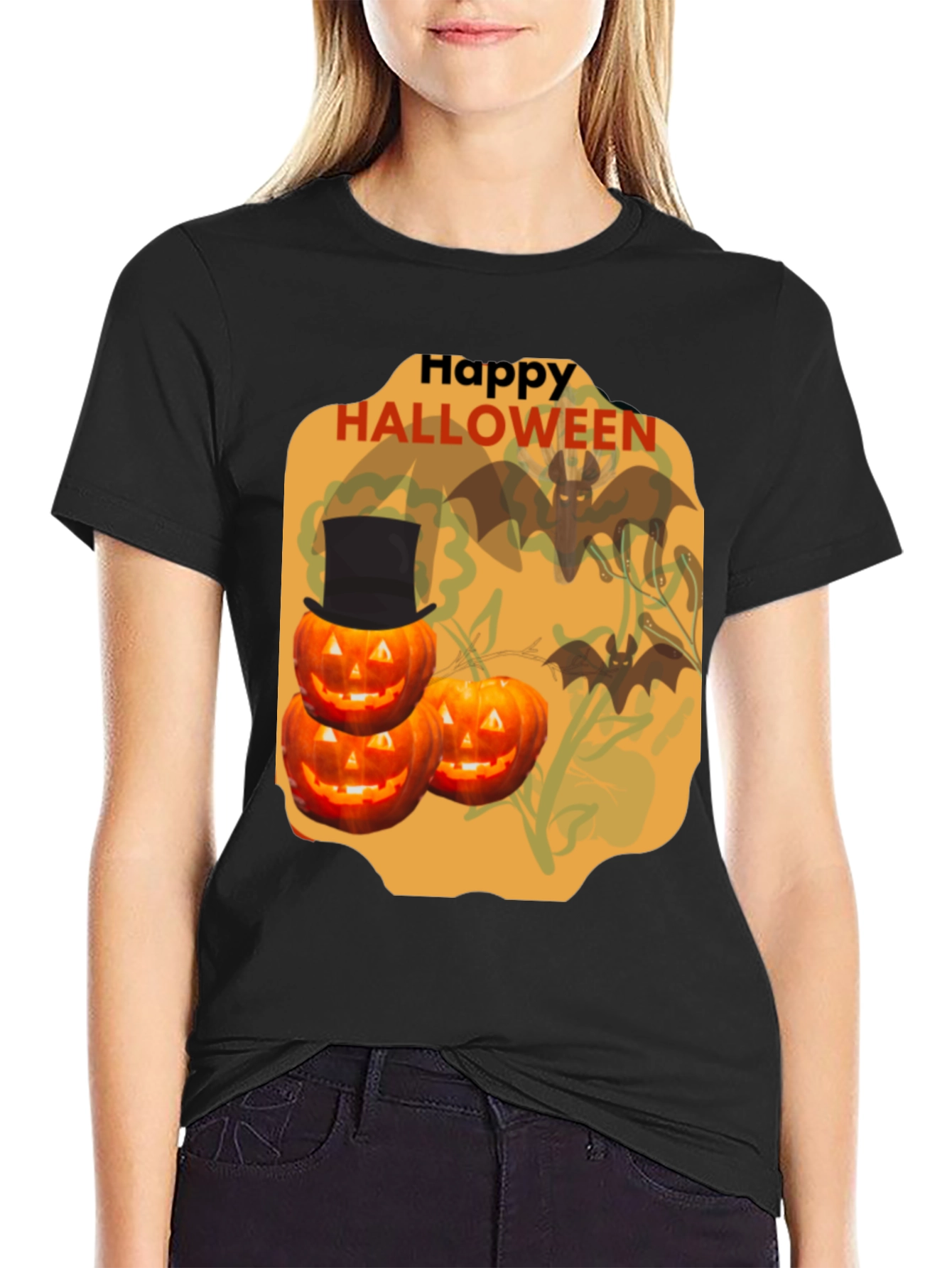 Halloween Pumpkin & Bat Graphic Tee