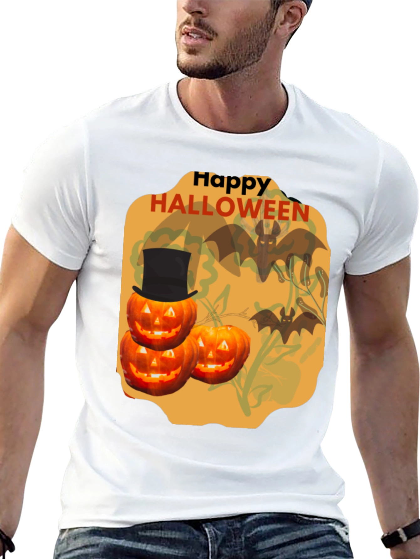 Halloween Pumpkin & Bat Graphic Tee