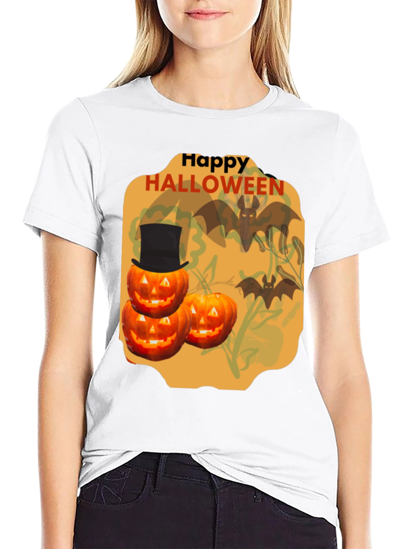 Halloween Pumpkin & Bat Graphic Tee