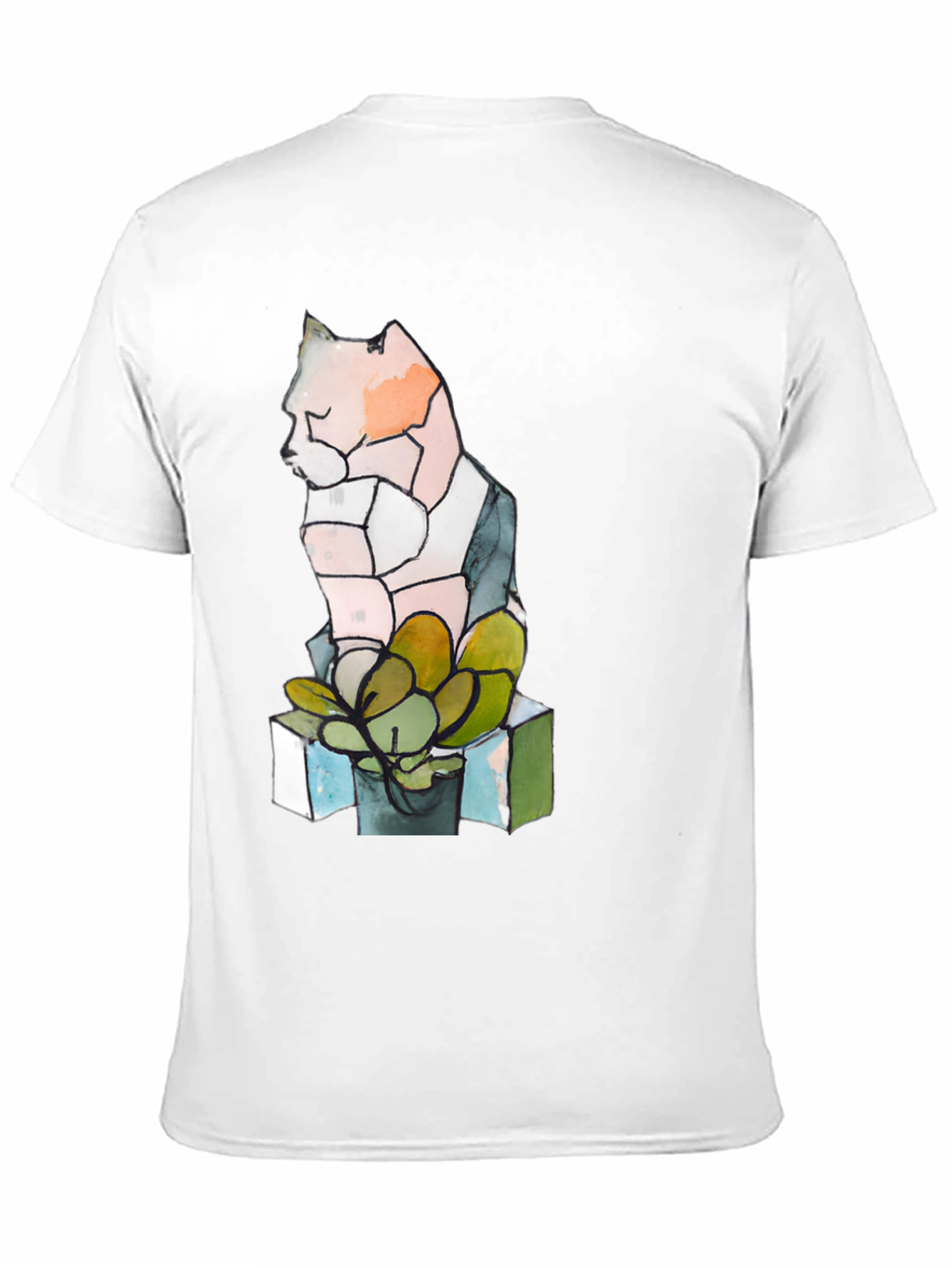 Abstract Cat & Succulent Graphic Black T-Shirt