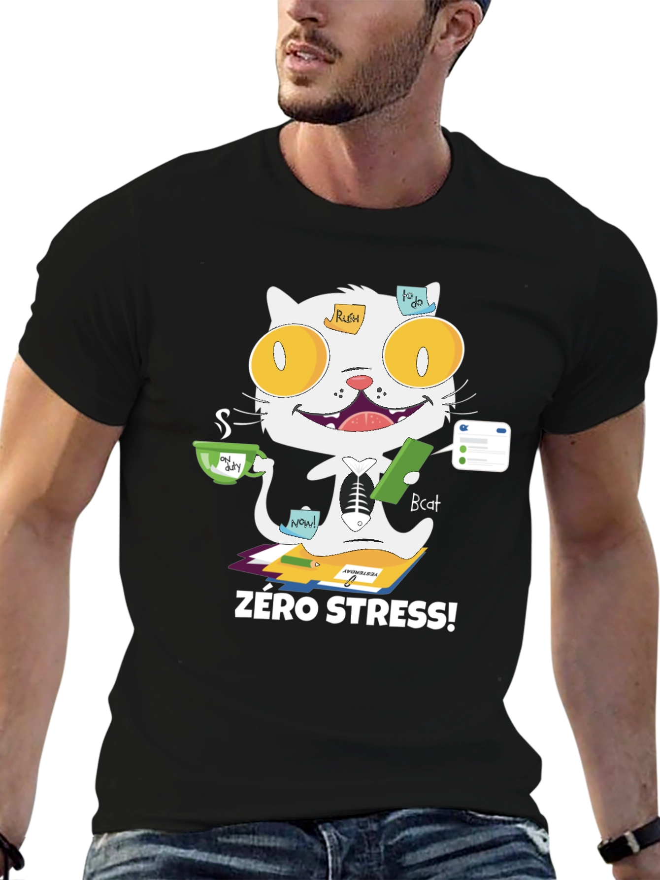 Zero Stress Cat T-Shirt - Funny & Unique Design
