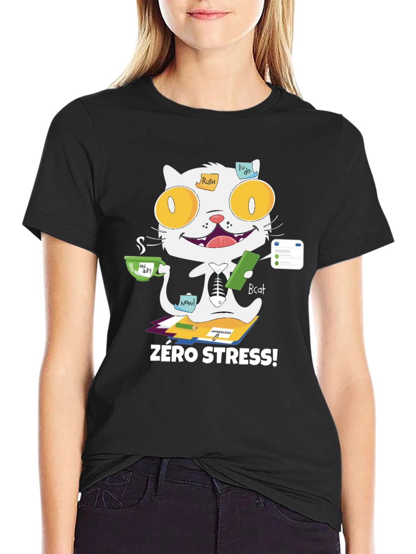 Zero Stress Cat T-Shirt - Funny & Unique Design