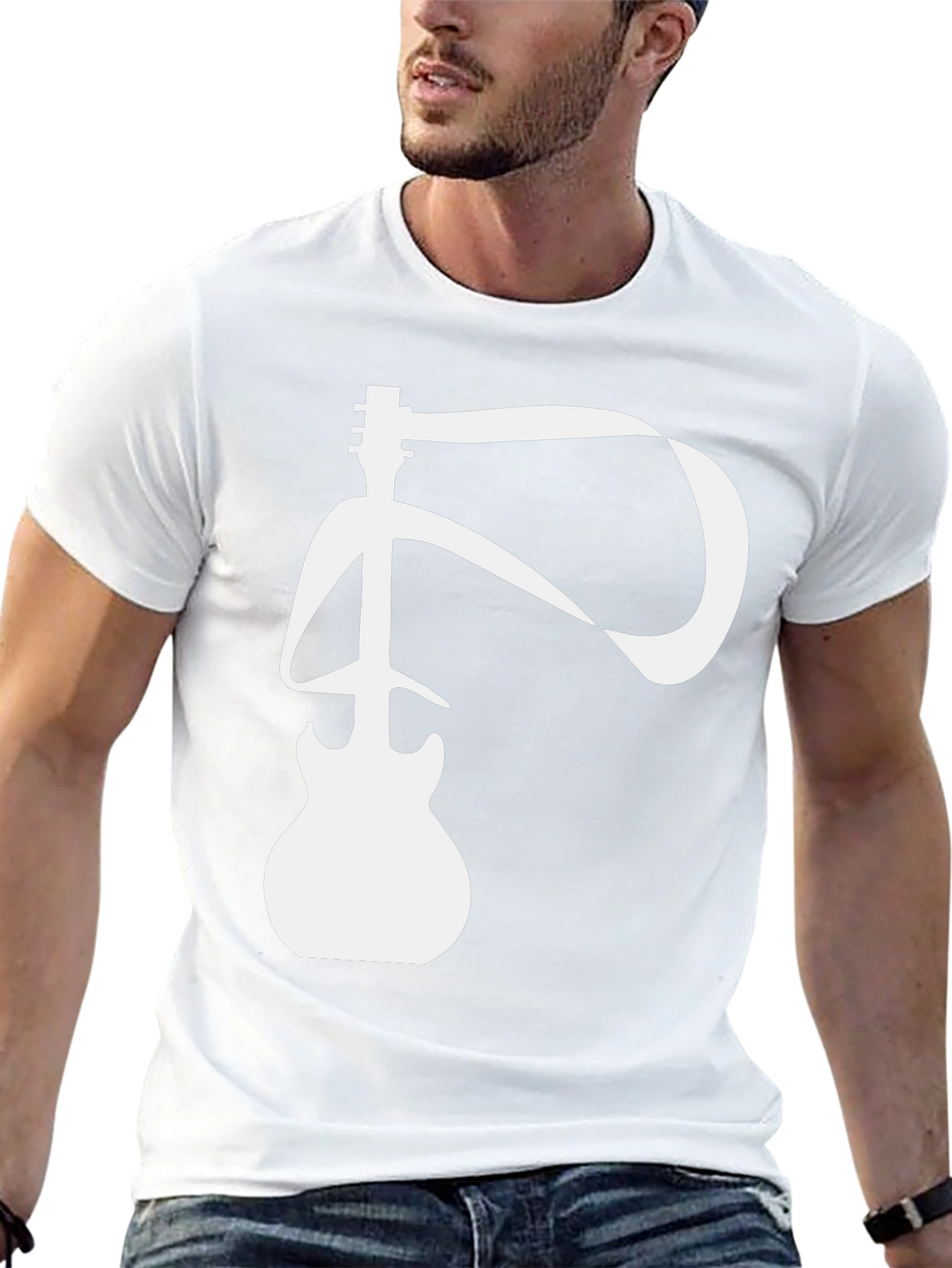 Guitar T-Shirt - Black Cotton Musical Design