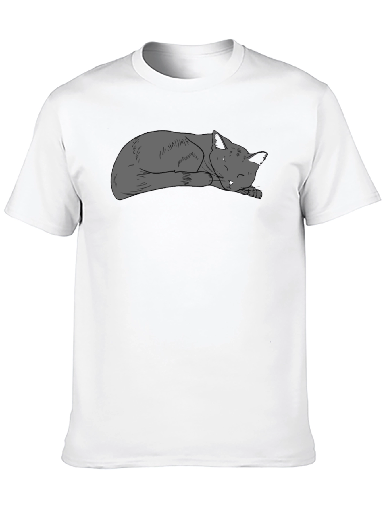 Sleeping Cat Graphic Tee - Black Casual T-Shirt