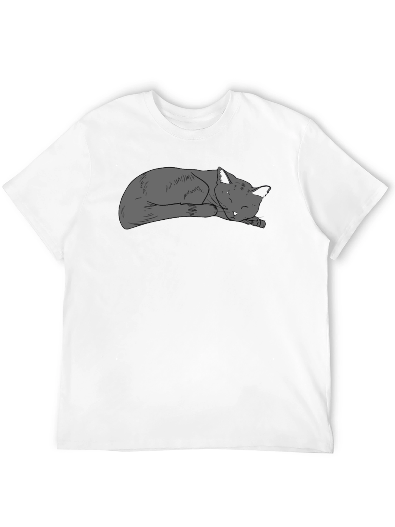 Sleeping Cat Graphic Tee - Black Casual T-Shirt