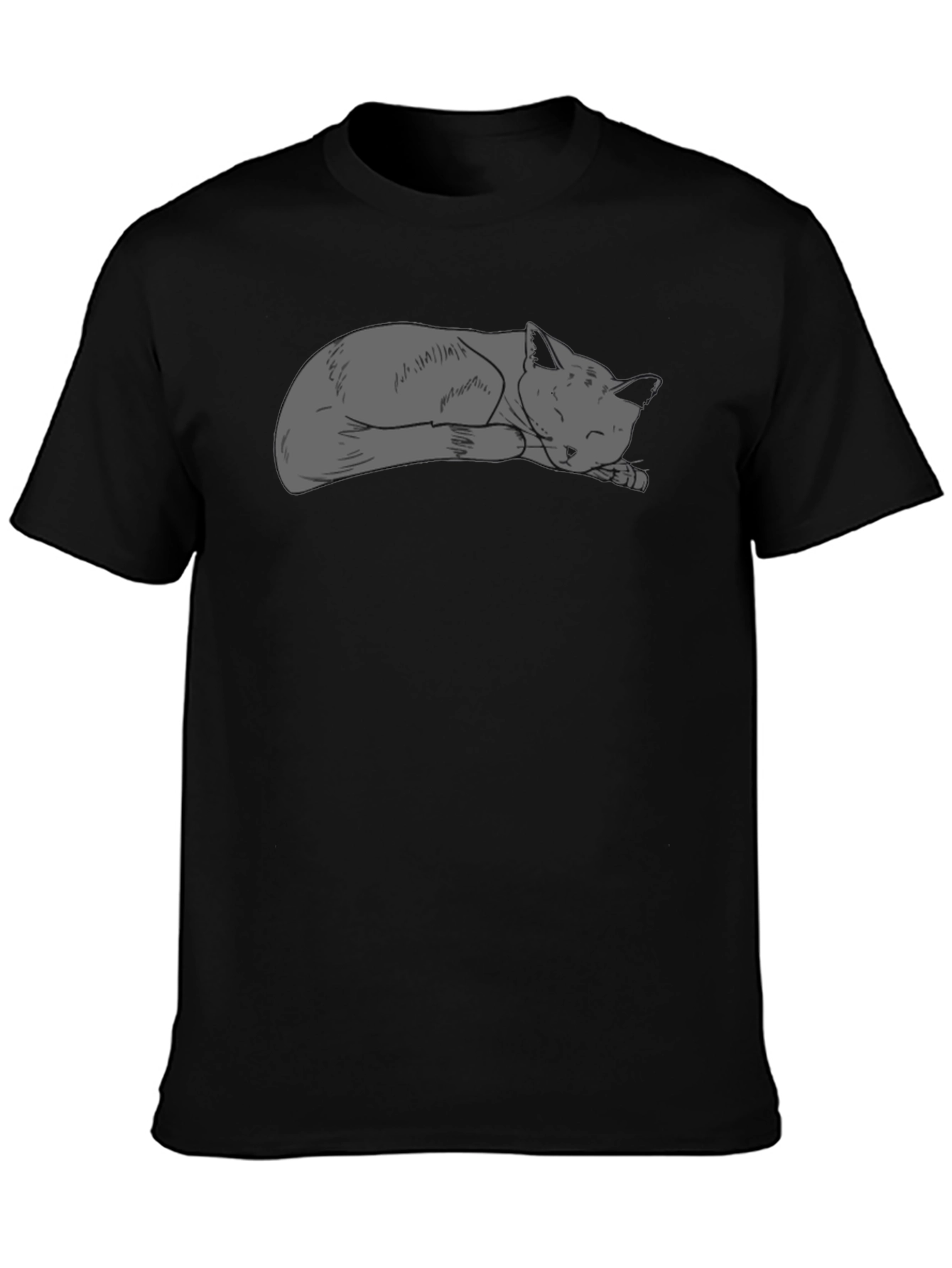 Sleeping Cat Graphic Tee - Black Casual T-Shirt