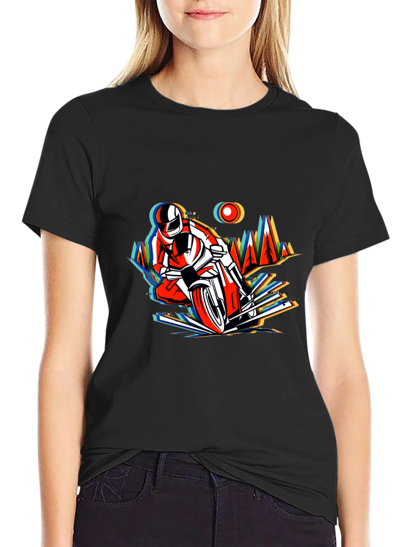 Mens Black T-Shirt with Motorcycle Graphic