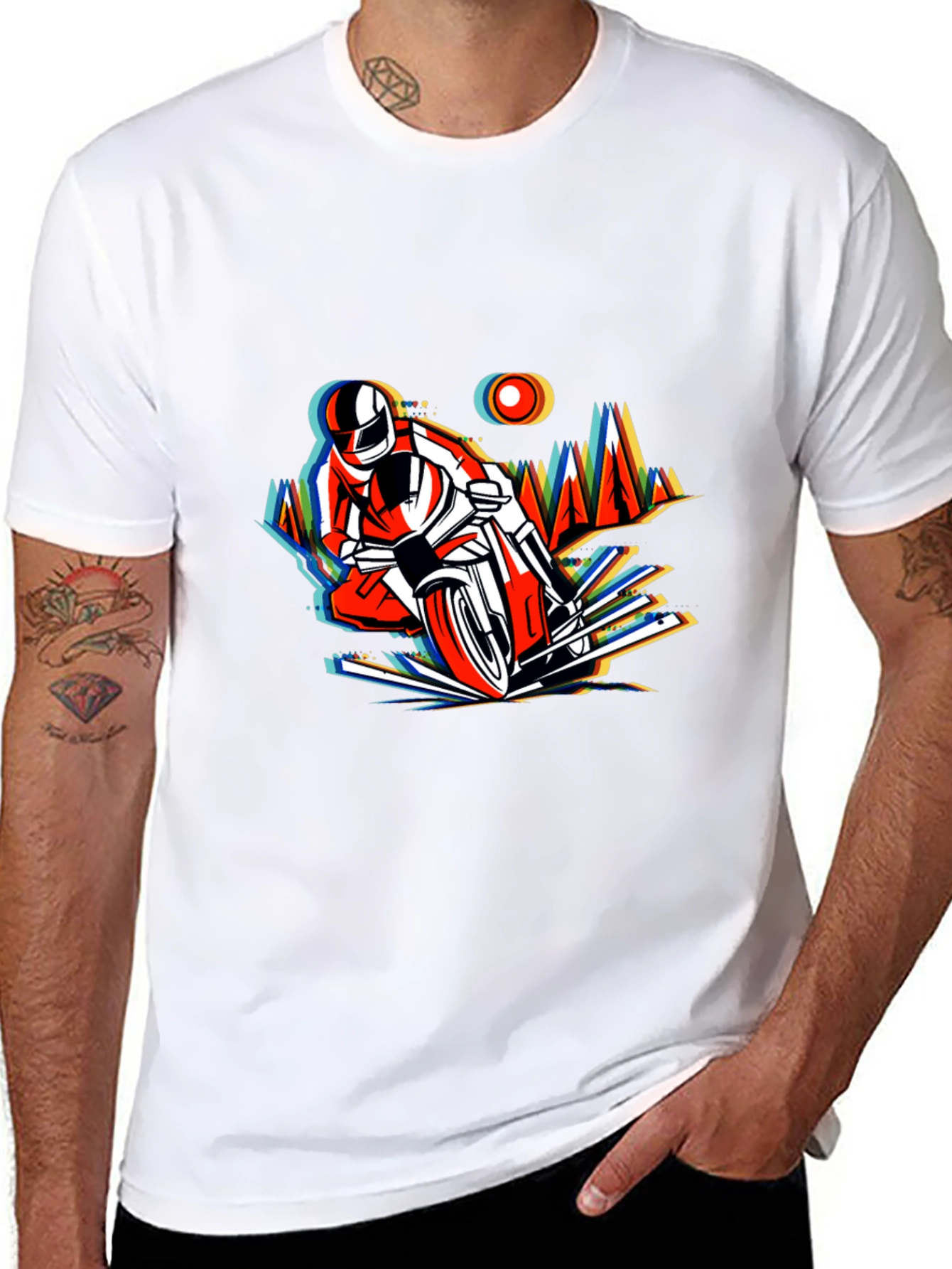 Mens Black T-Shirt with Motorcycle Graphic