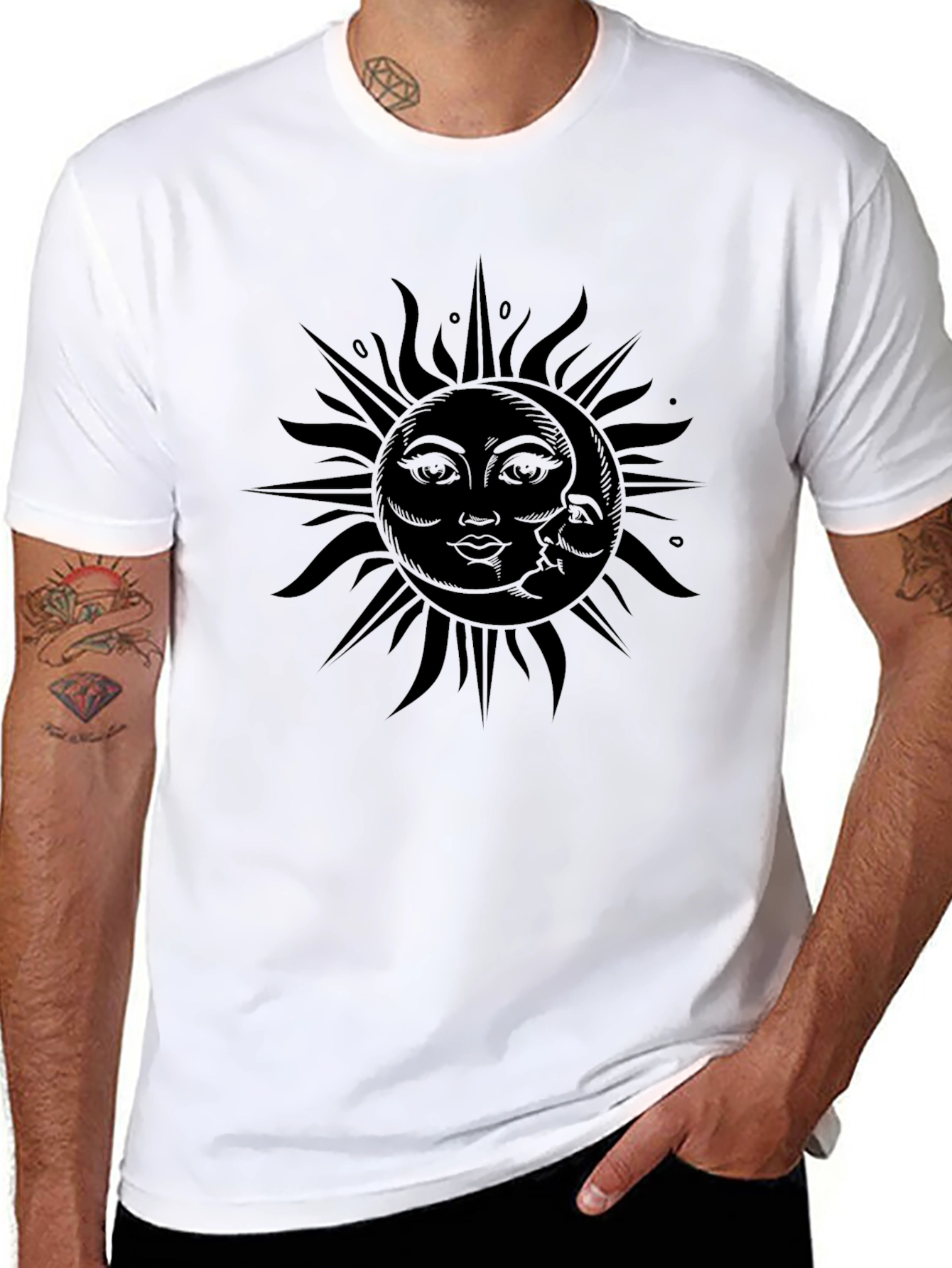 Celestial Sun and Moon Graphic Tee - Black