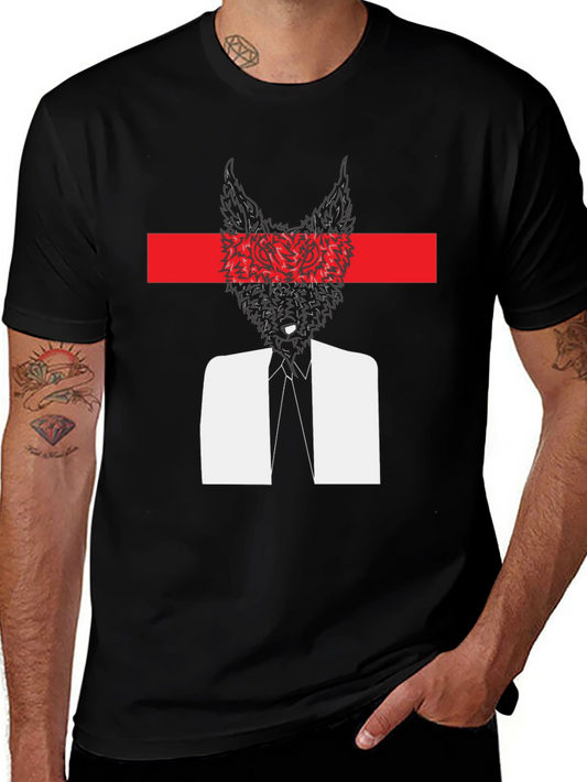 Abstract Wolf Head Graphic Tee - Black