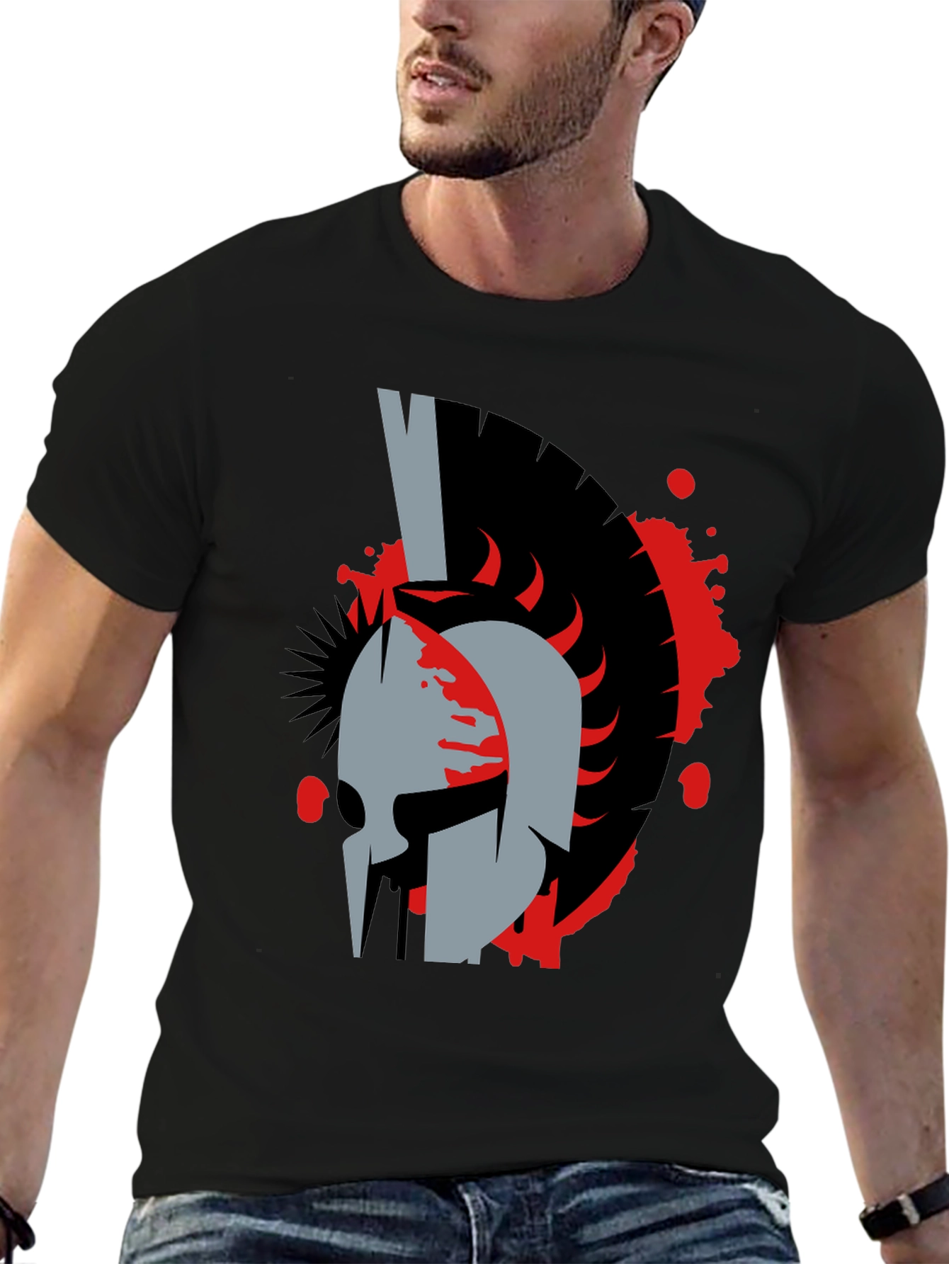 Spartan Helmet Graphic Tee - Bold Black T-Shirt