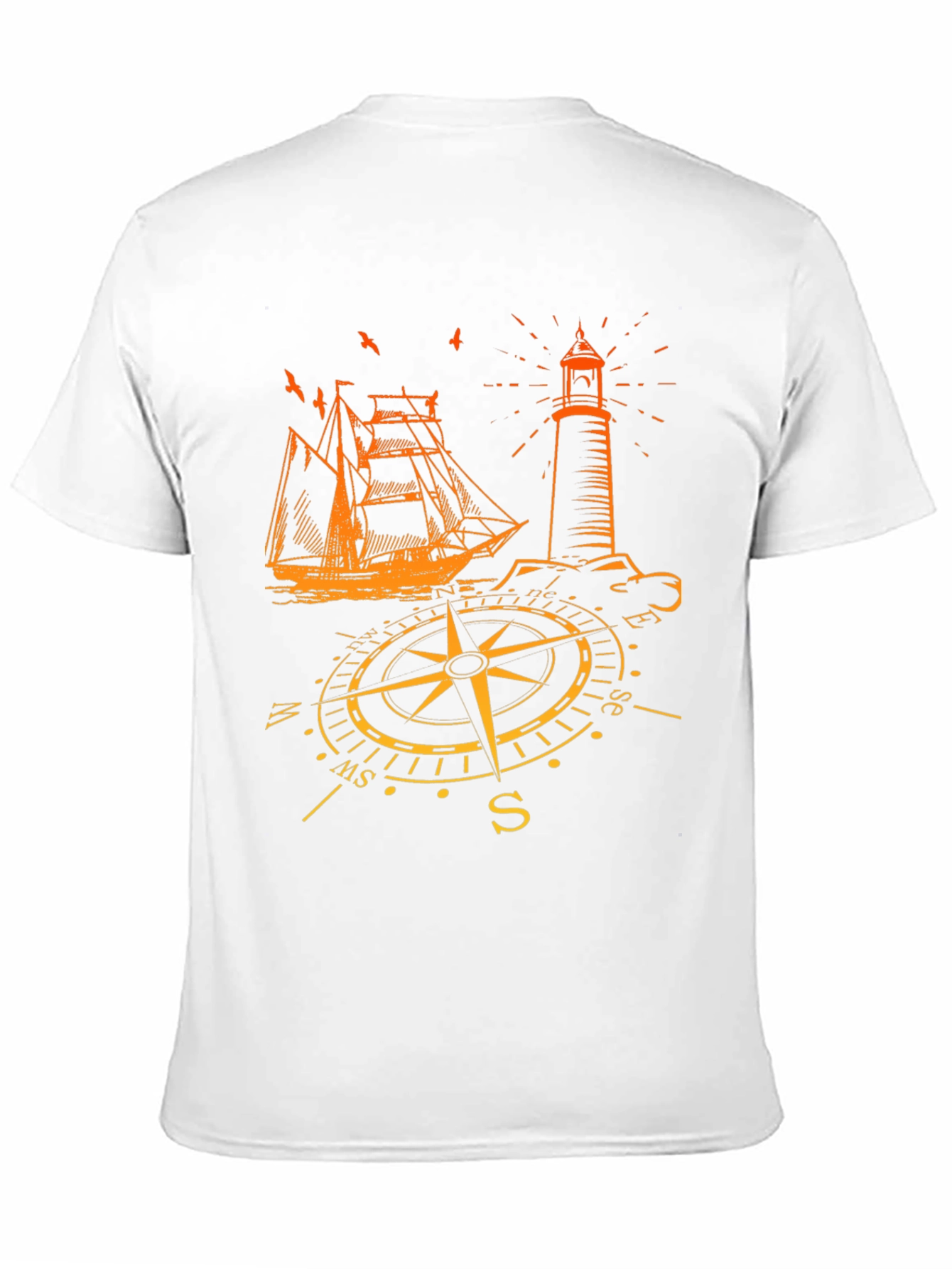 Nautical Compass Lighthouse & Ship Graphic Tee