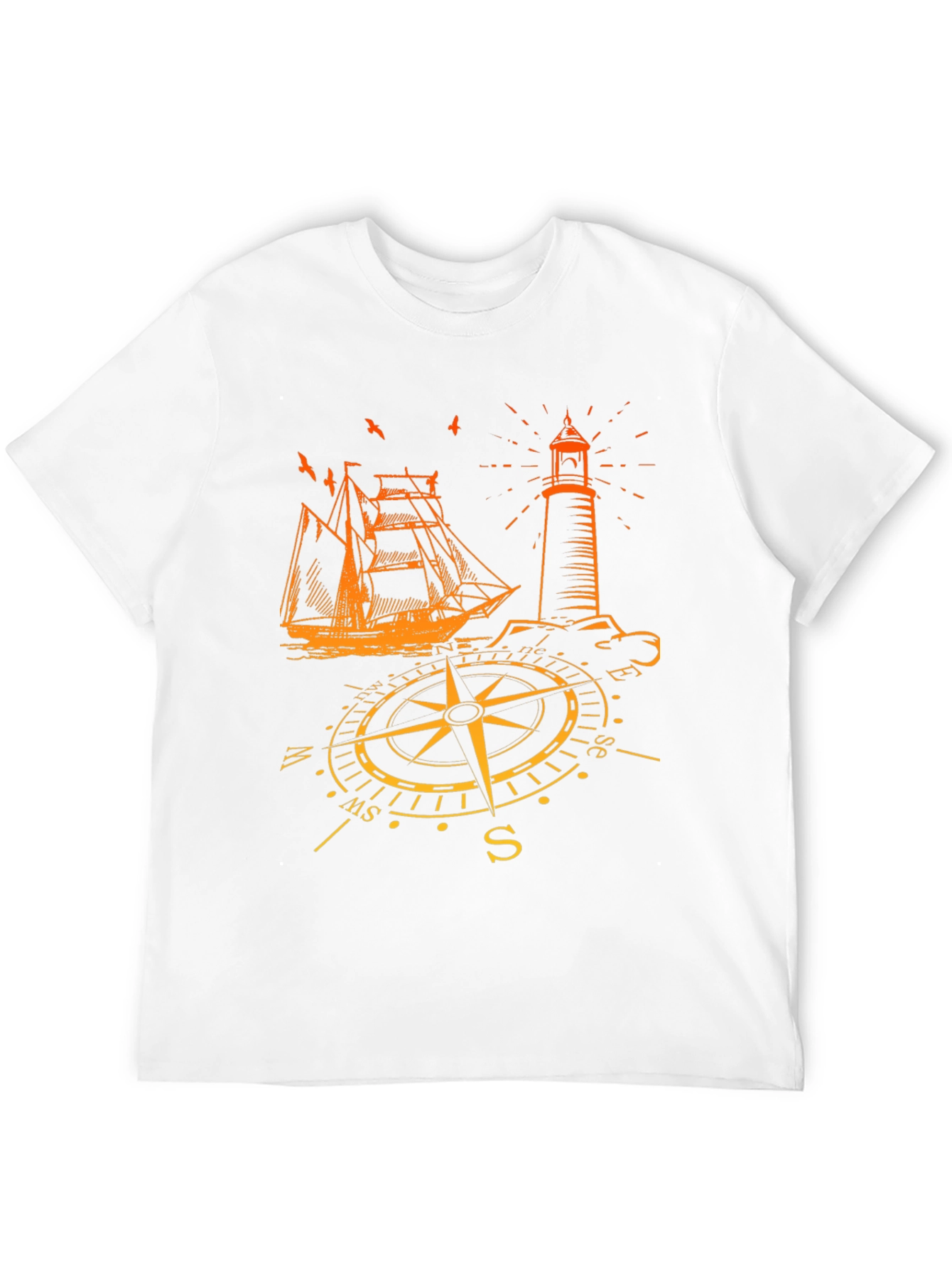 Nautical Compass Lighthouse & Ship Graphic Tee