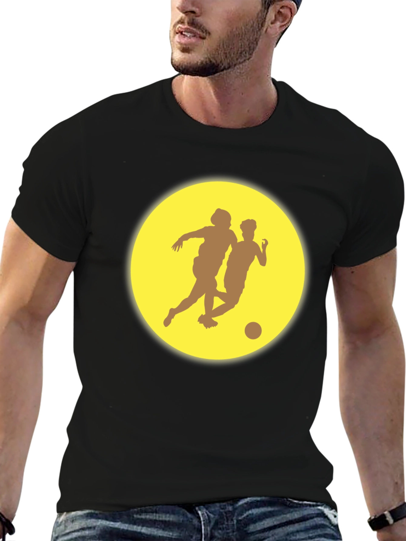Soccer Players Graphic Tee - Black Casual T-Shirt