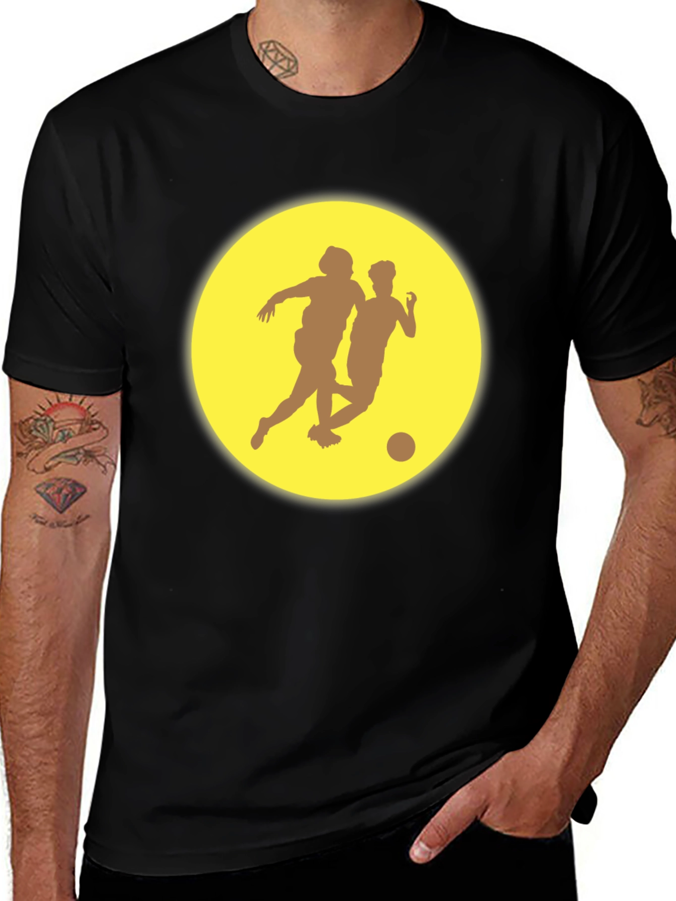 Soccer Players Graphic Tee - Black Casual T-Shirt