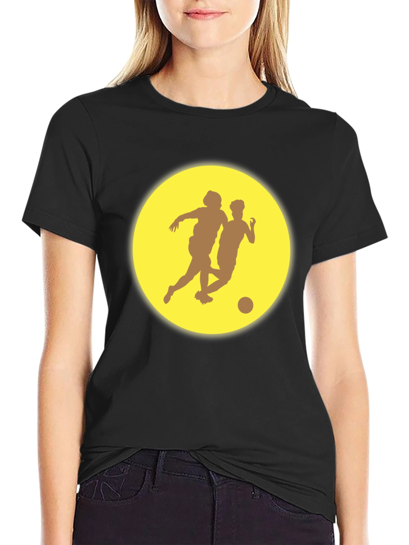 Soccer Players Graphic Tee - Black Casual T-Shirt