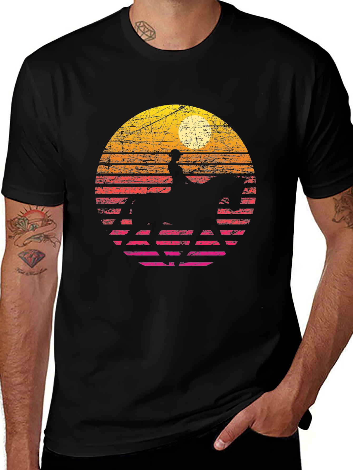 Retro Sunset Horse Rider Graphic Tee