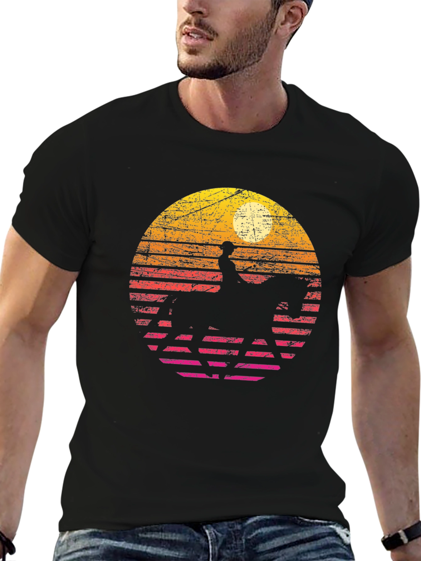 Retro Sunset Horse Rider Graphic Tee