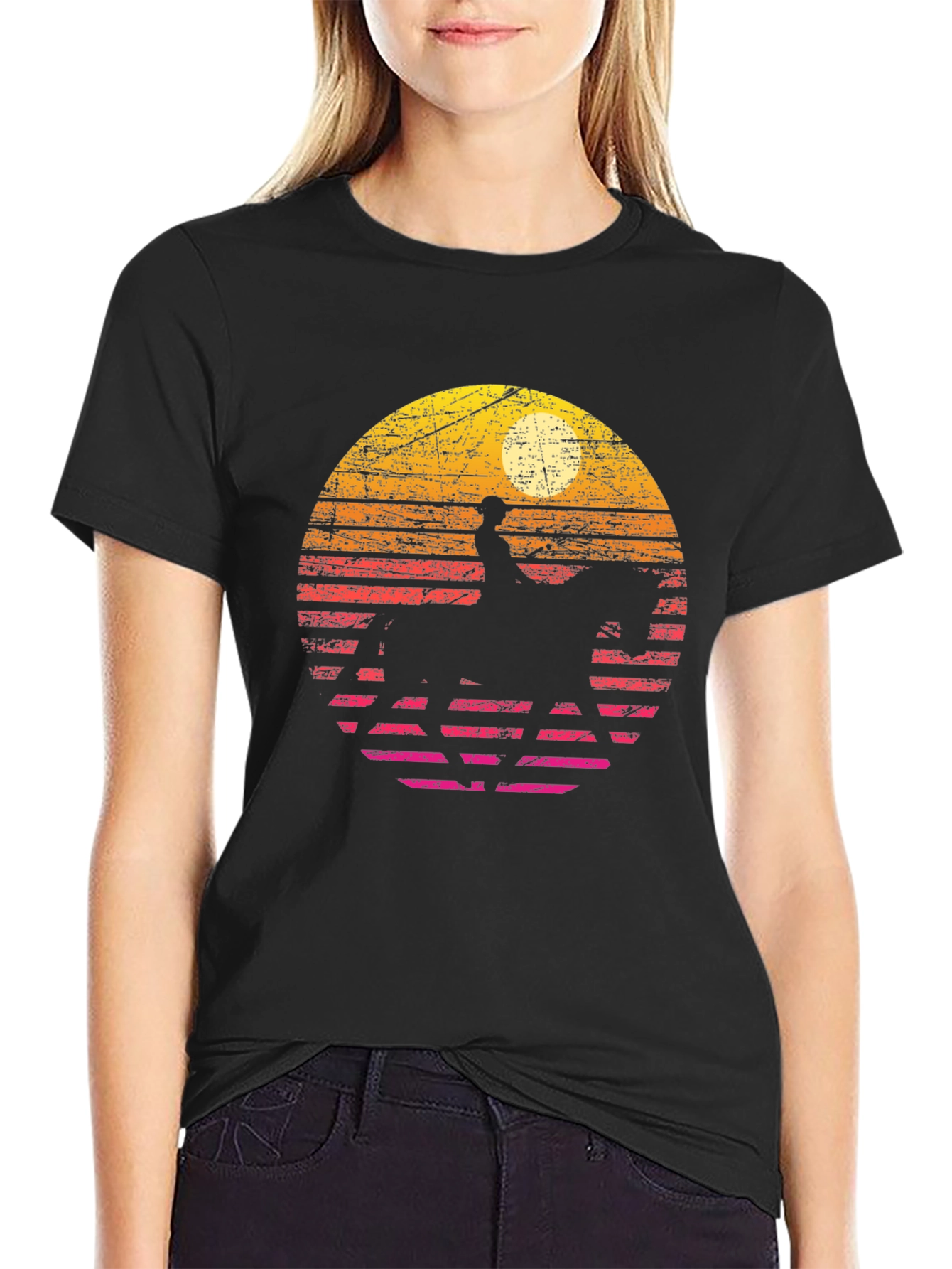 Retro Sunset Horse Rider Graphic Tee