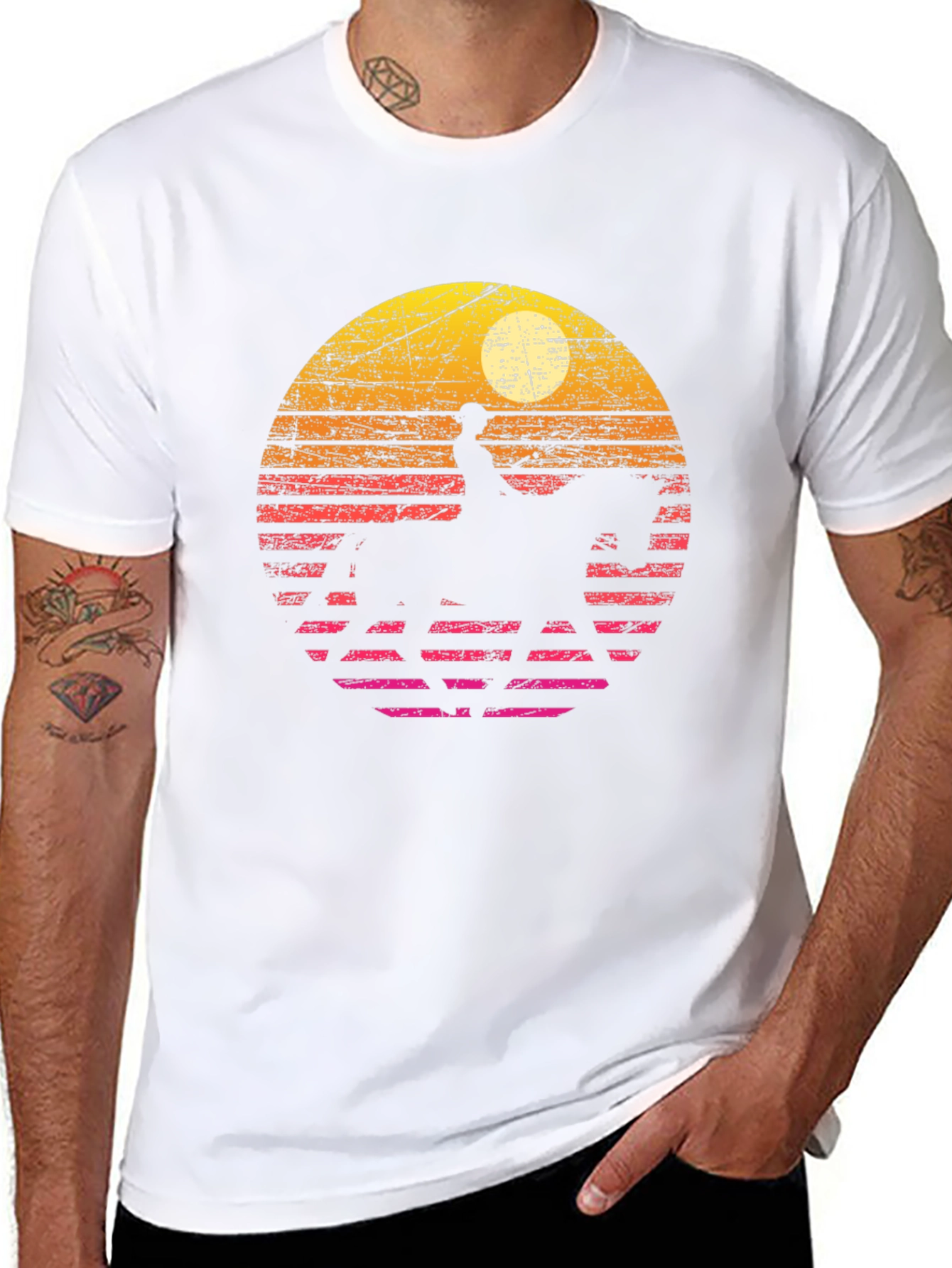 Retro Sunset Horse Rider Graphic Tee