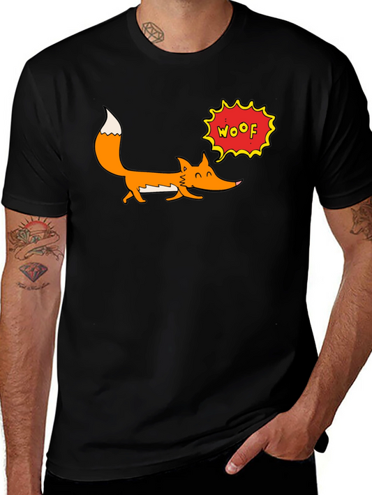 Cartoon Fox Woof Graphic T-Shirt - Black